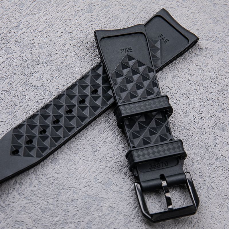 22mm Black Curved End Rubber Watch Band Replacement Strap Fits IWC Watches