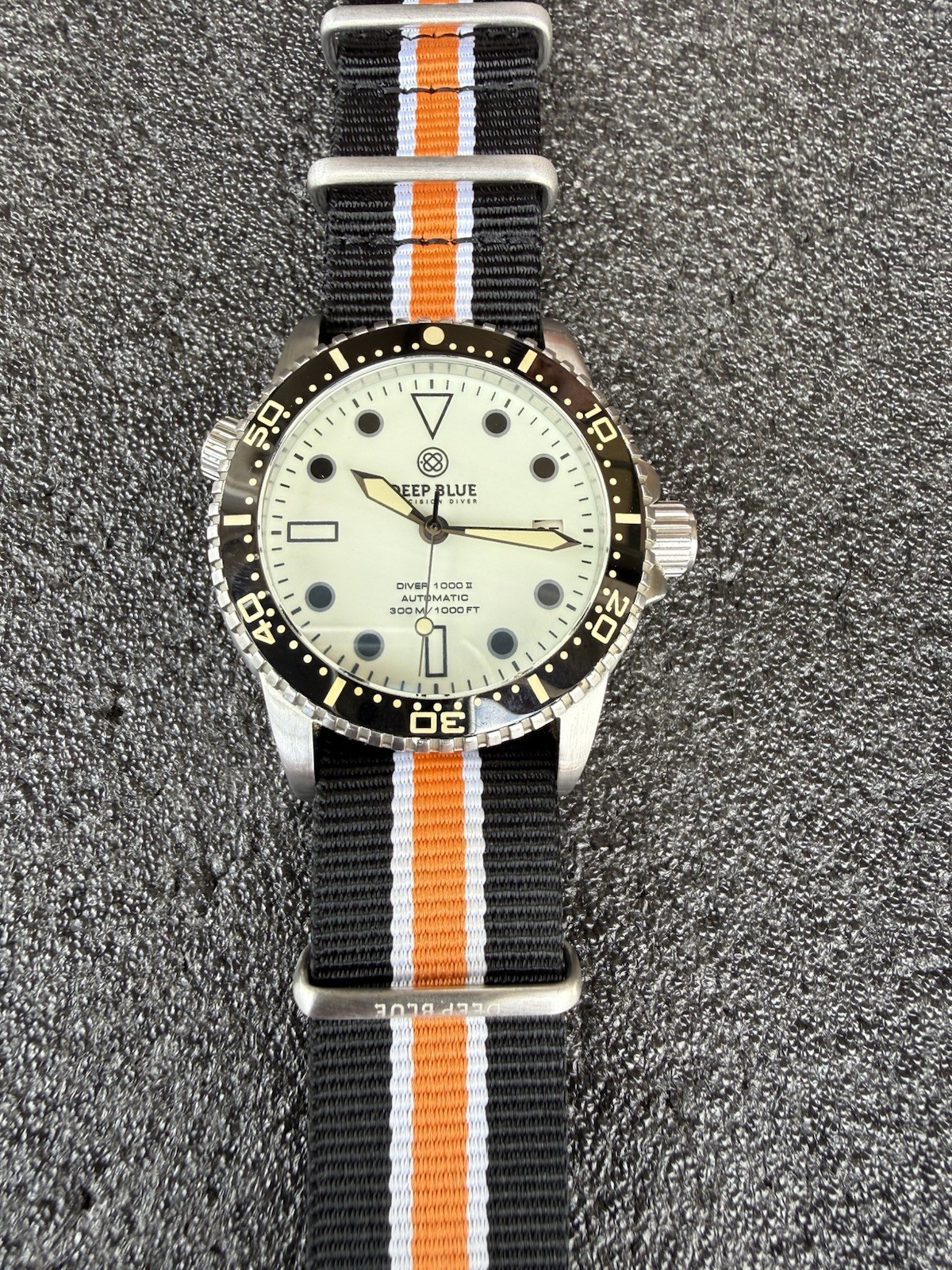 Deep Blue Precision Diver 1000 II 40mm White Full Lume Dial Nato Box Papers