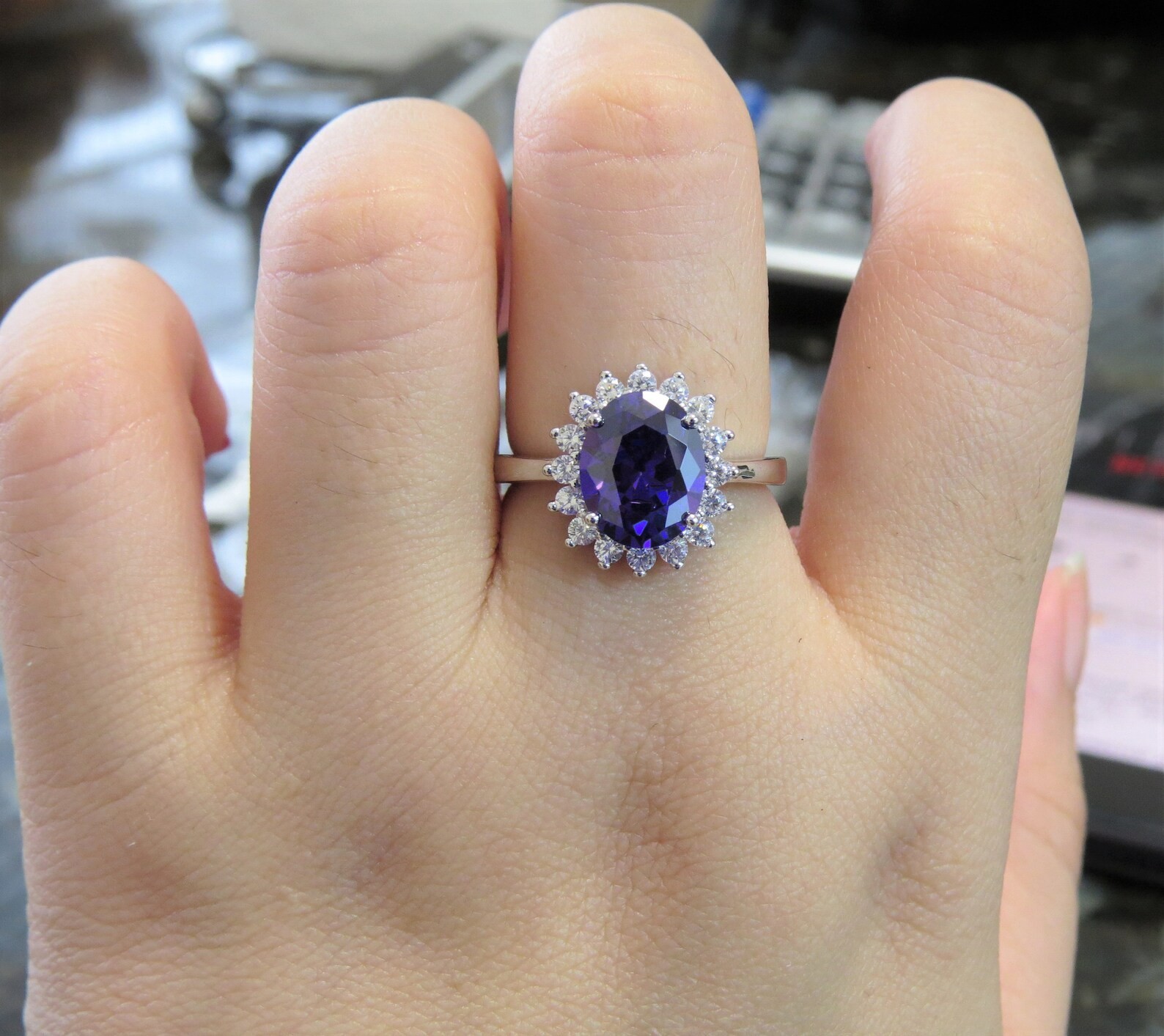 4.70 Ct Oval Cut Natural Sapphire Diamond Engagement Ring 14K Solid White Gold 6