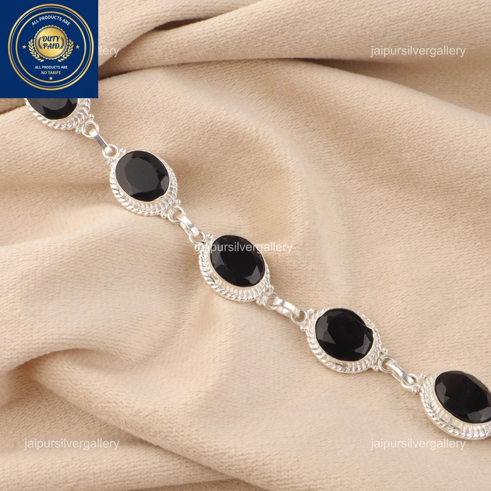 925 Silver Black Onyx Gemstone Jewelry Handmade Everyday Bracelet 8.5″ For Women