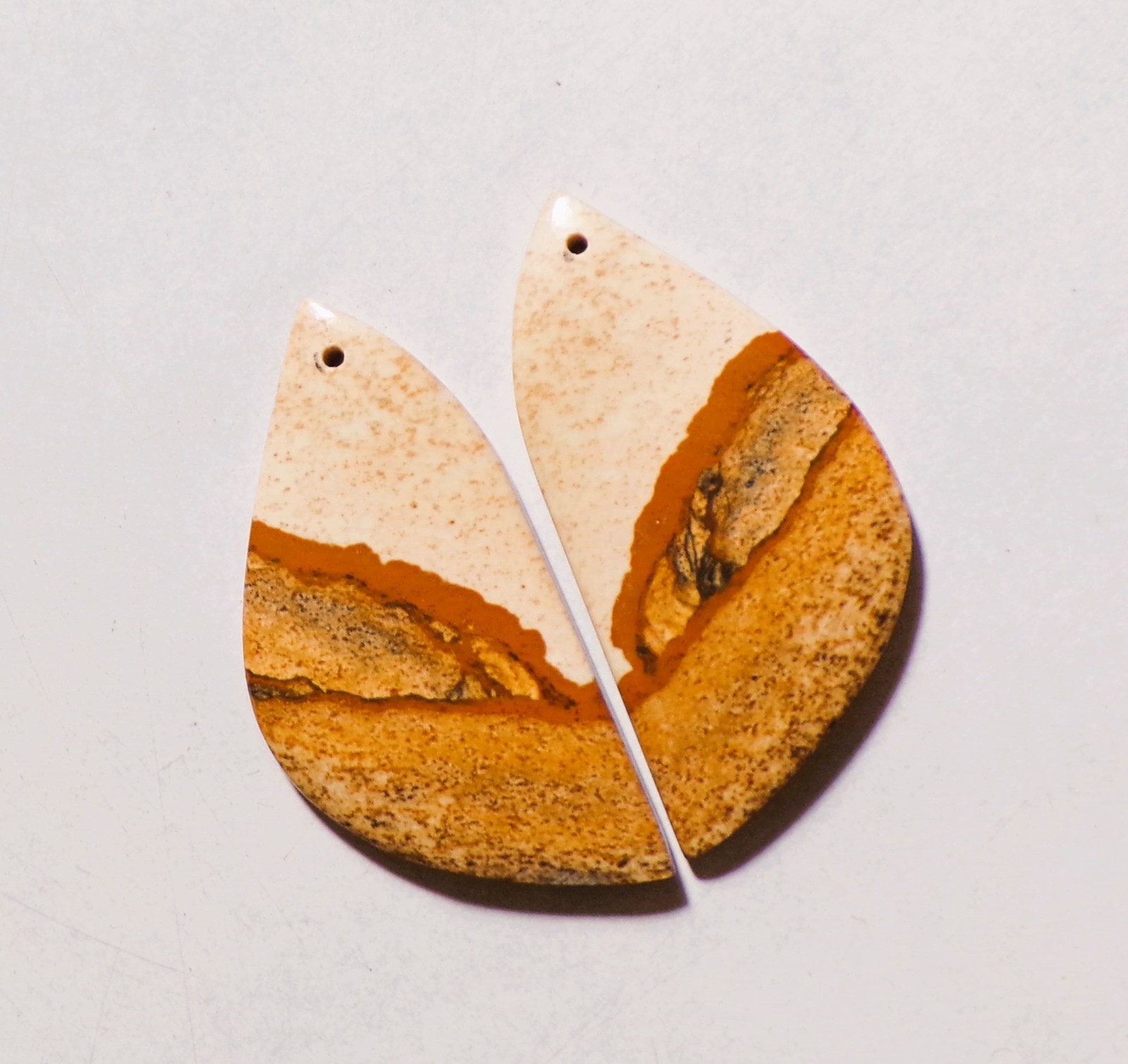 45.30 Cts Natural Picture Jasper Drilled Cabochon Match Pair Gemstone 40X19MM 09