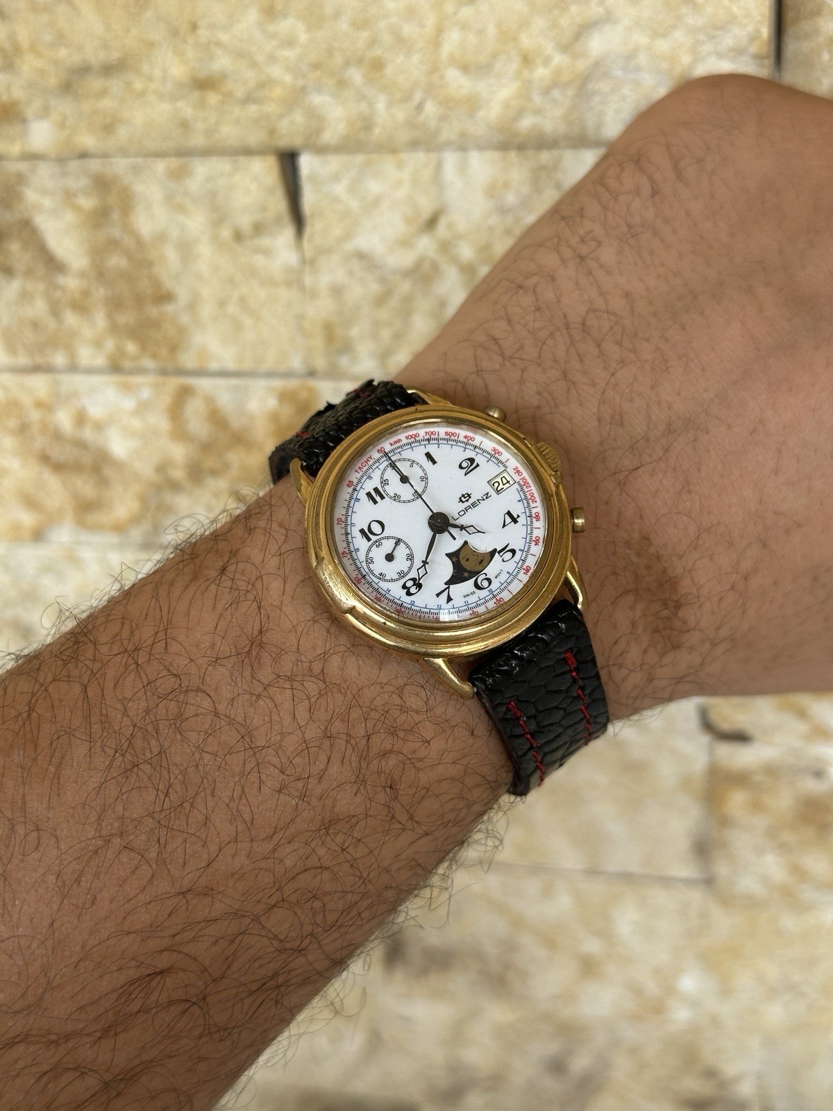 Vintage Lorenz Chronograph Moonphase Valjoux 7768 Mechanical Gold Plated 39mm