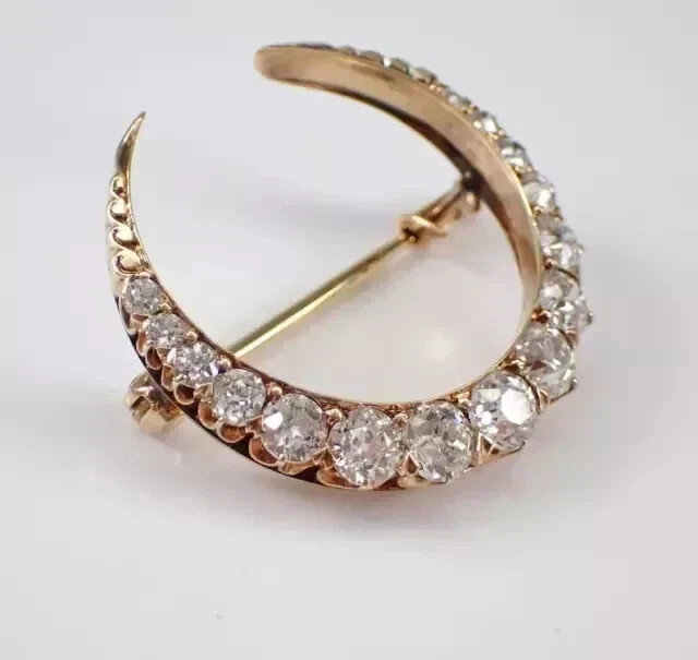 2.50Ct Round Lab Created Diamond Crescent Moon Brooch Pin 14K Yellow Gold Plated