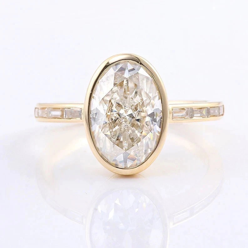 3.25 CT Oval F-VS1 Lab Grown Diamond Women Wedding Gift Ring 14K Yellow Gold IGI