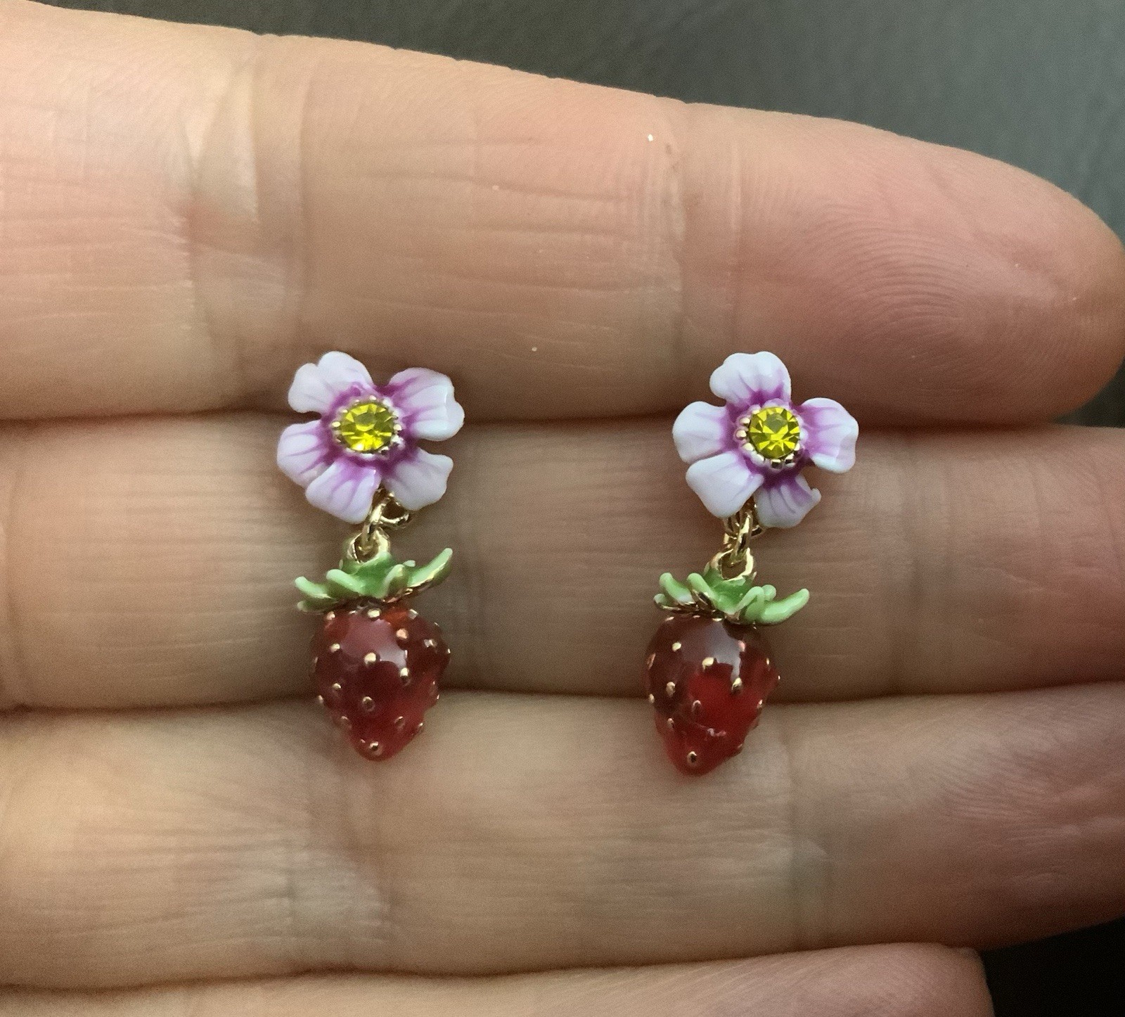 Strawberry Flower Earrings Enamel Stud Gold Blossom French Designer Kate Spade