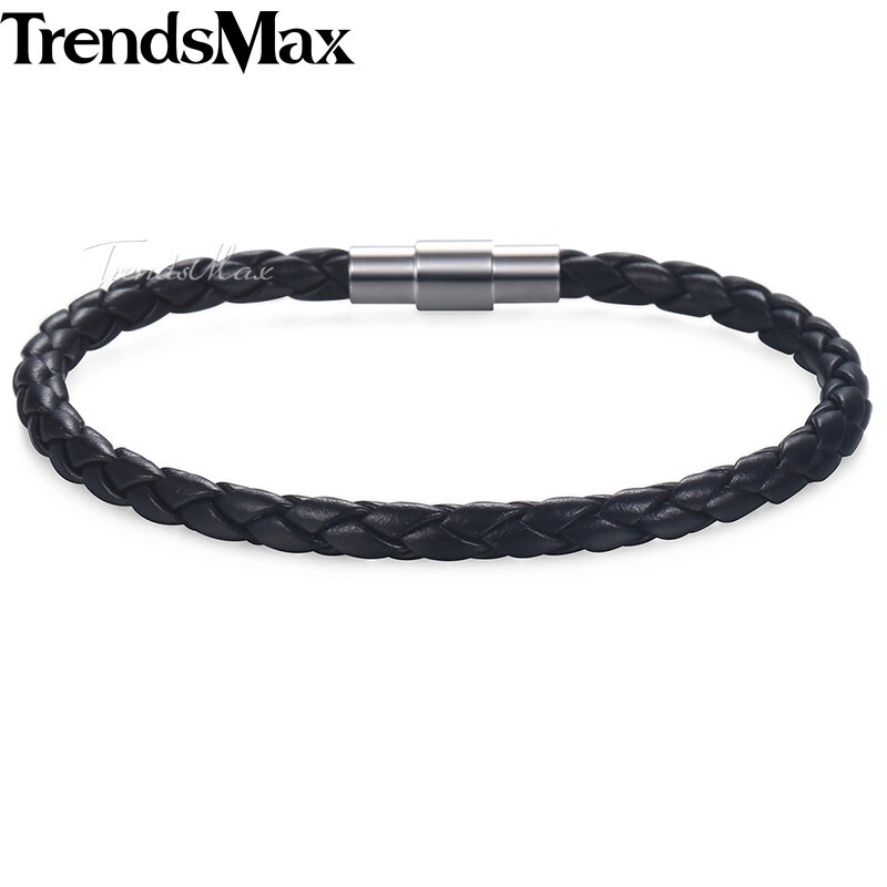 4/6/8mm Brown Black Braided Cord Rope Man-made Leather Bracelet Magnetic Clasp