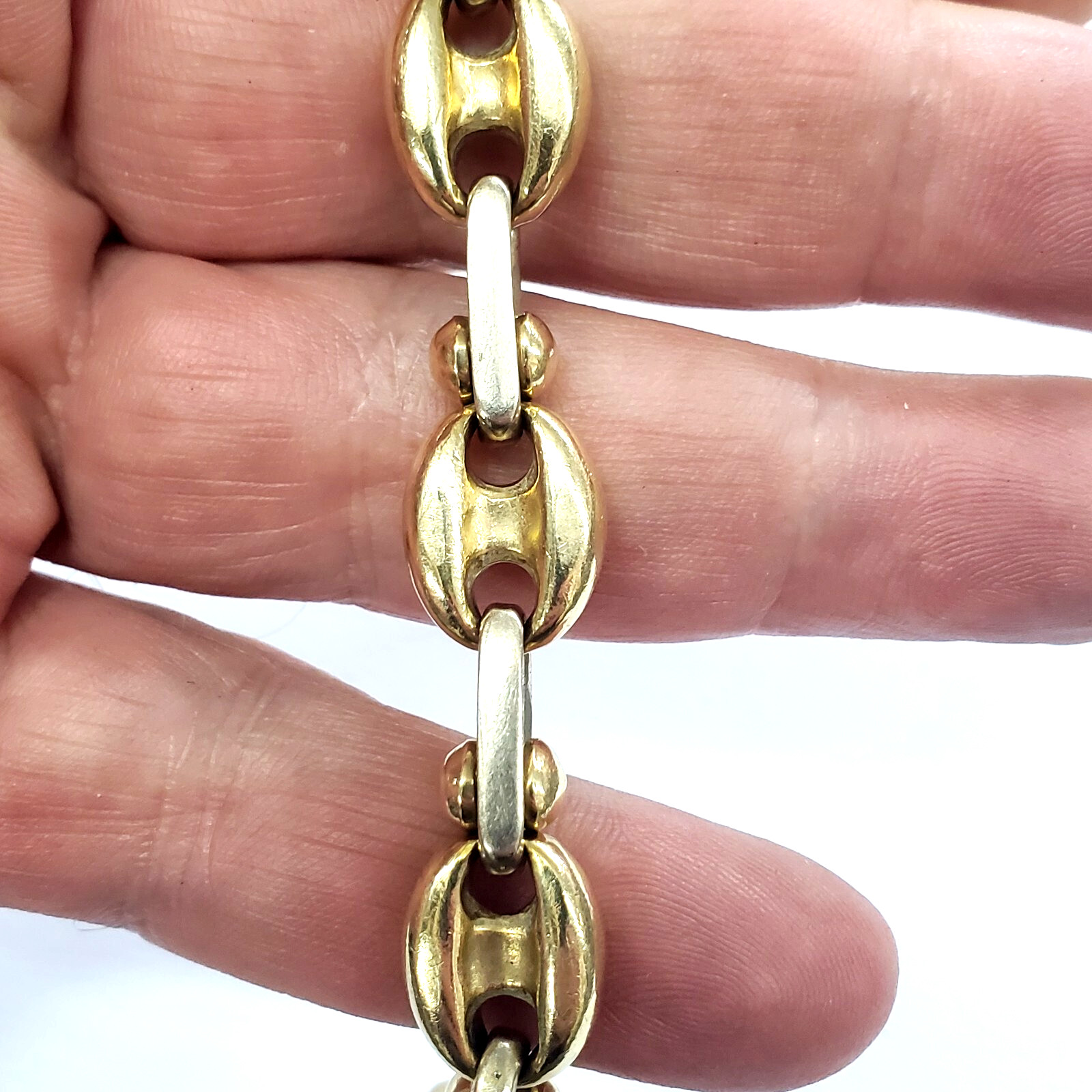 14K Solid Two-Tone Gold 11.8mm 8.25″ Anchor/Mariner Link Bracelet -63.9 grams