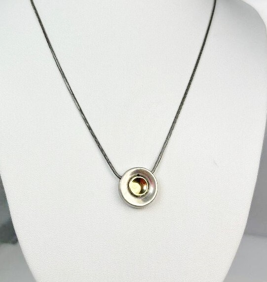 Sterling Silver 14 kt Round Pendant Stamped 585 & 925