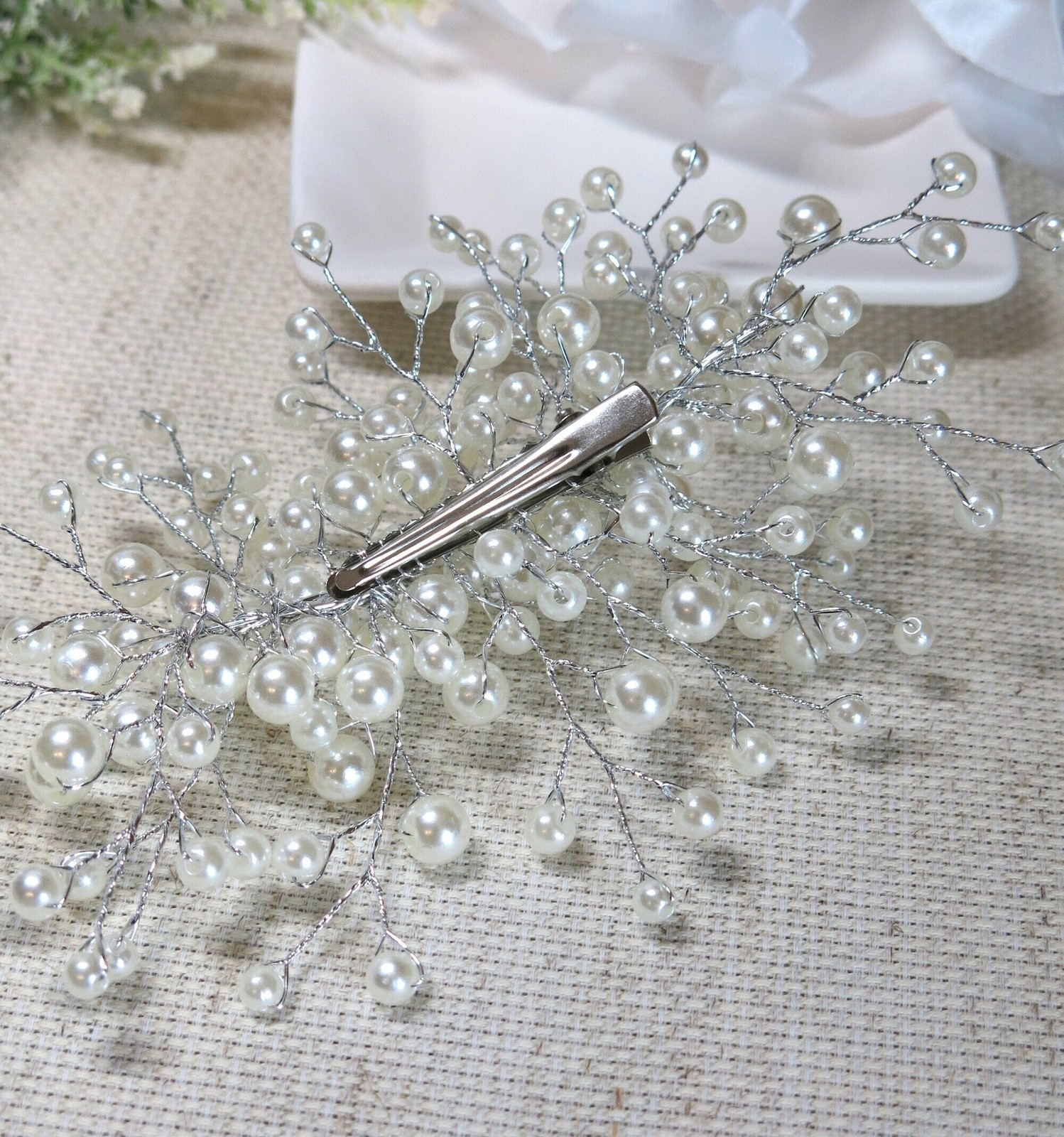 Large Pearl Starburst Bridal Hairclip, Wedding Pearl Wire Alligator Hair Clip