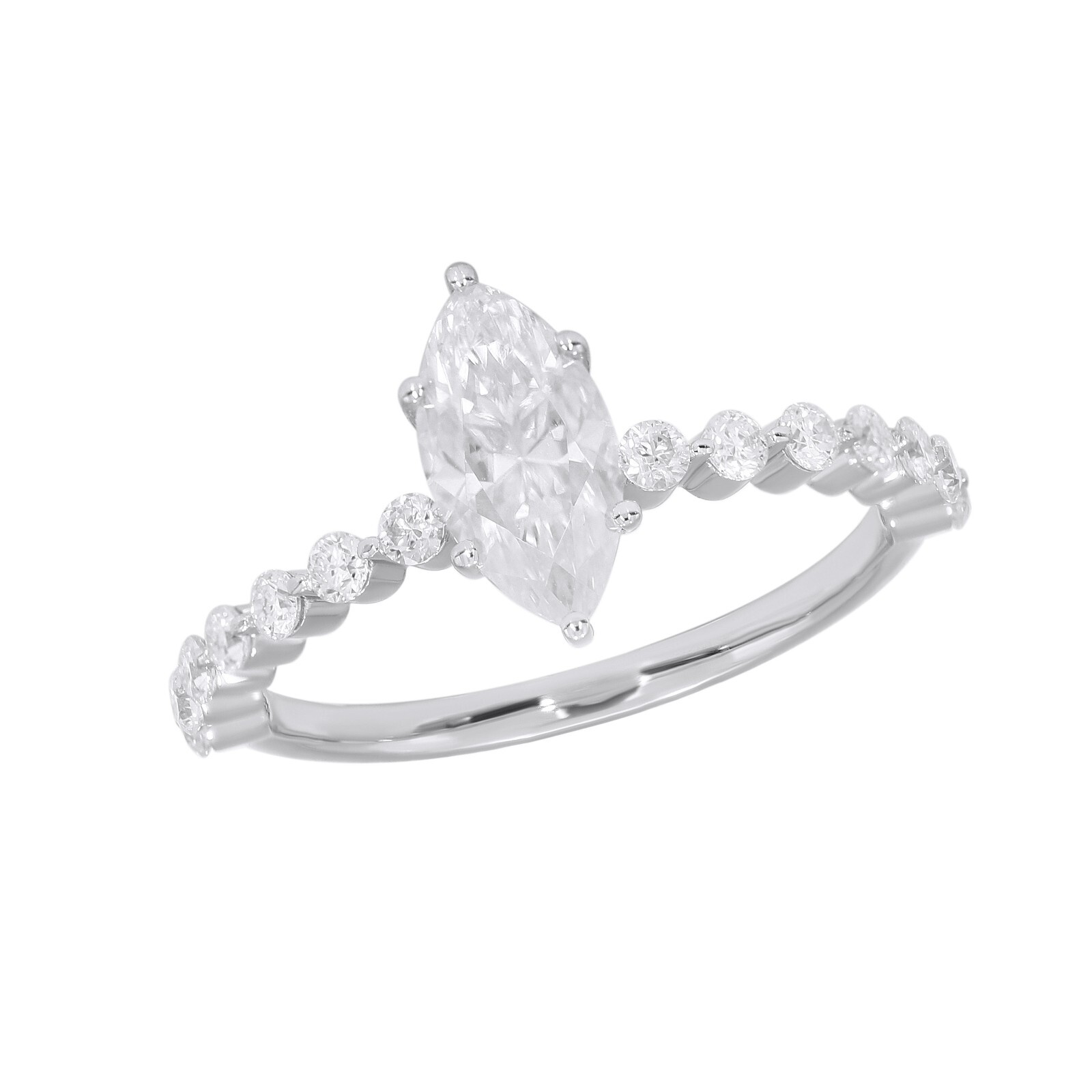 1.40Ct Marquise & Round Cut Moissanite Engagement Ring 925 Silver Women’s Gift