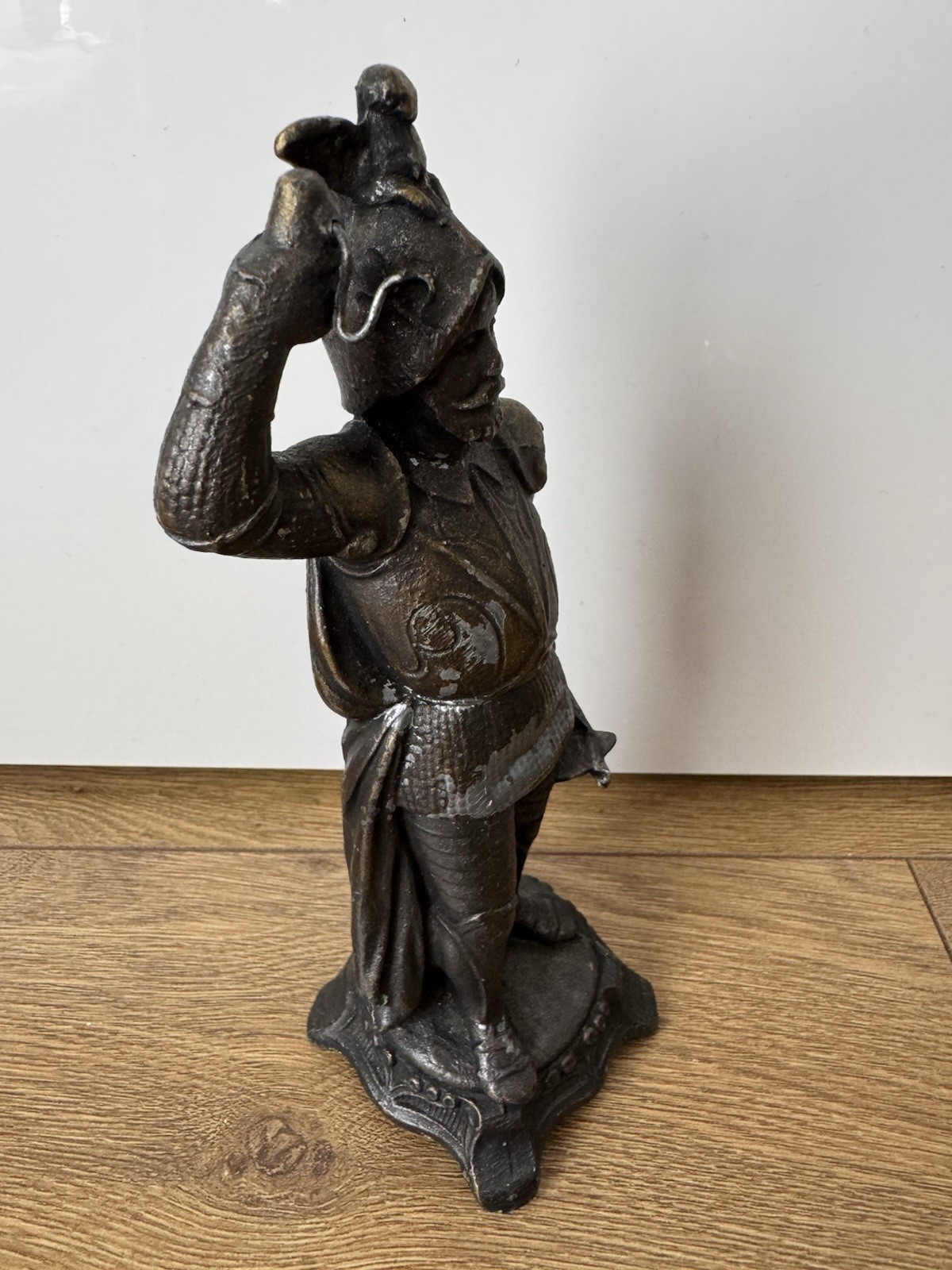Antique Spelter Knight Armour Pocket Watch Display Stand Desk Figurine 190mm