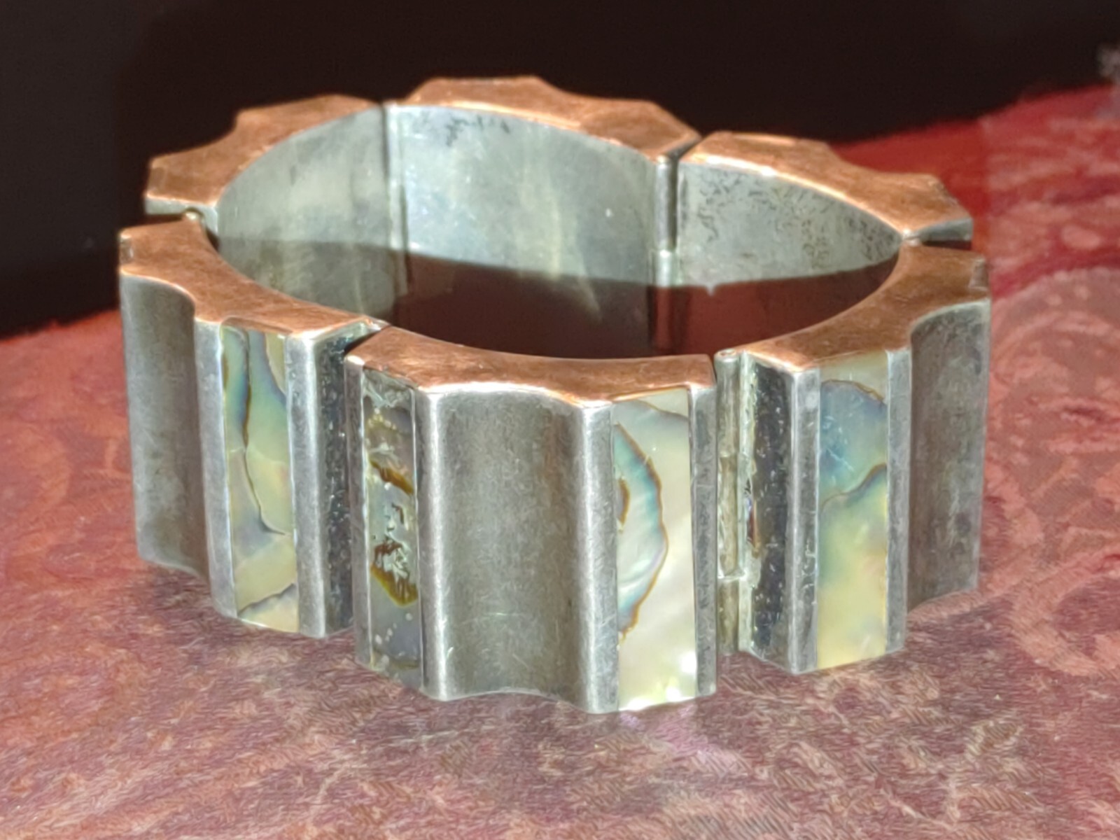 Antonio Reina AAR Mexico Taxco Sterling Silver Abalone Modernist Bangle Bracelet