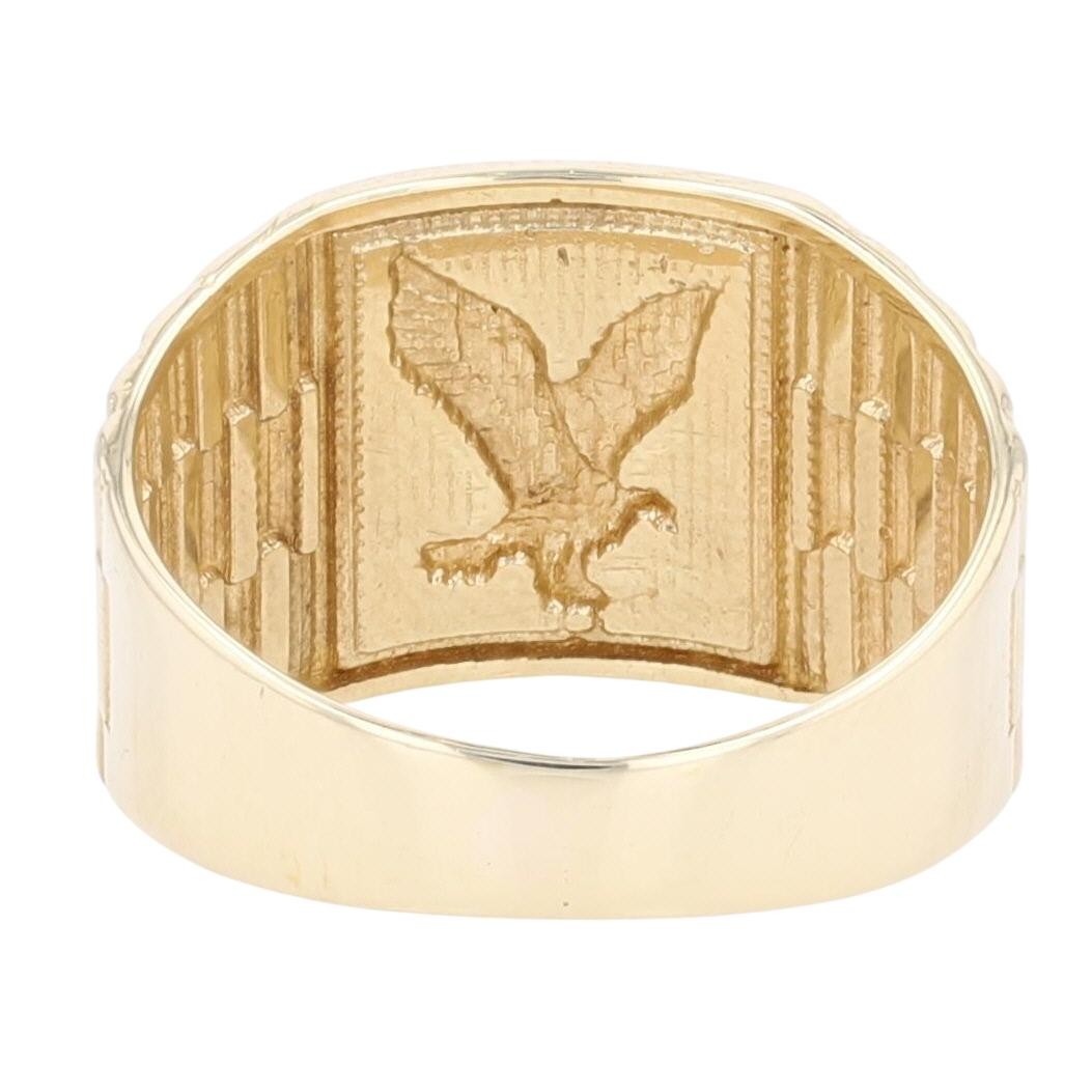 13.7mm Ribbed Eagle Signet Statement Band Ring 10k Yellow Gold Size 9.25