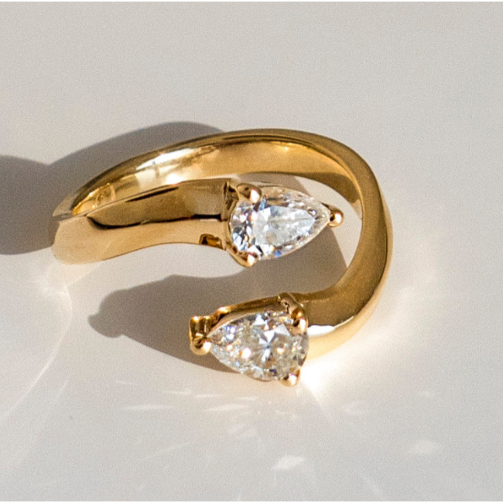 Yellow Gold Wedding Ring Pear Cut 1.20 Ct GLI HRD Lab Created Diamond Solid 18K