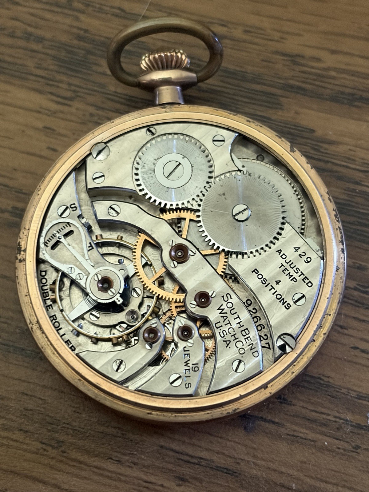 1919 SOUTH BEND Gold Filled Grade 429 19j 4 Pos Pocket Watch Not Running