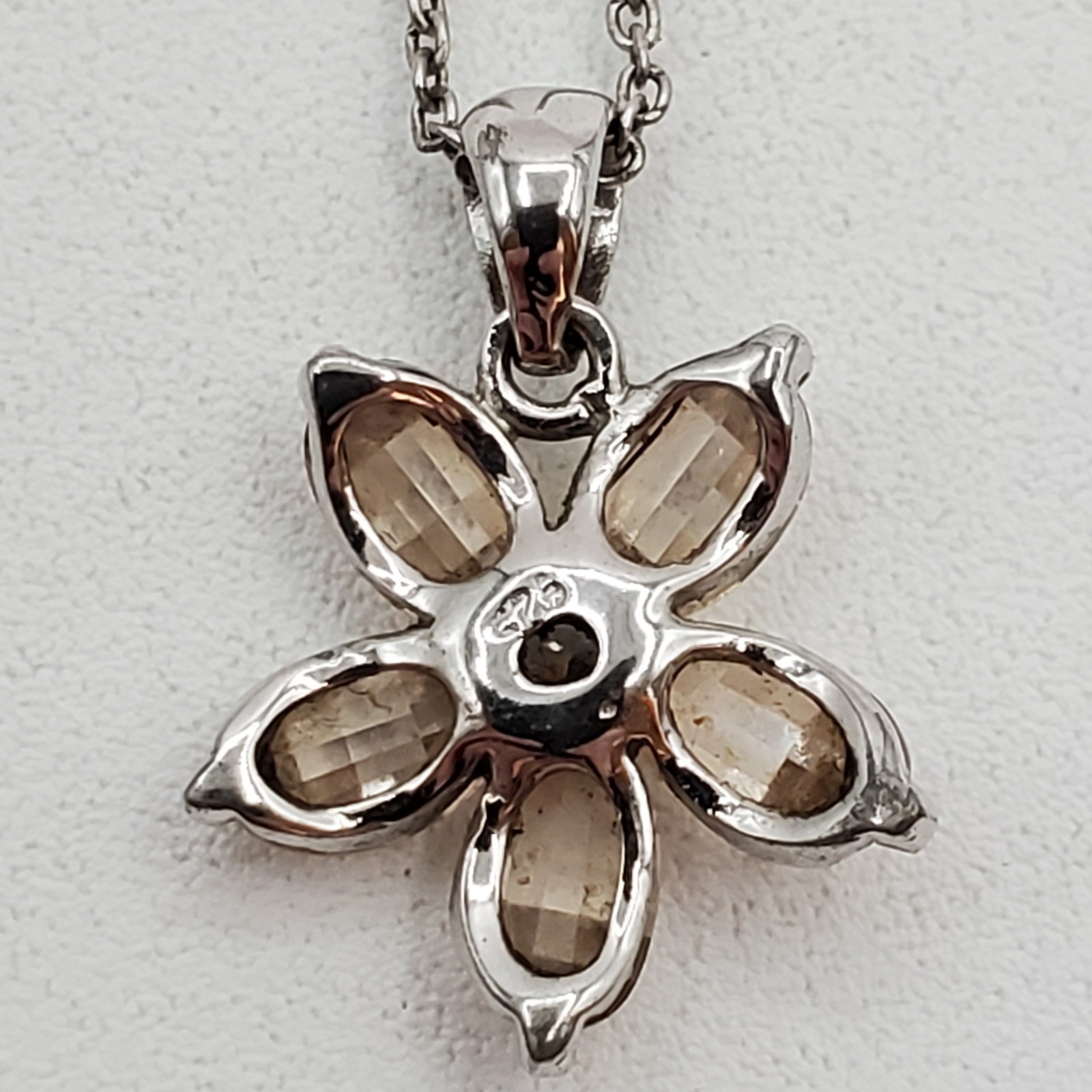 VTG 925 Champagne Flower 16in Necklace Sterling Silver 2.82gtw Open Back Estate