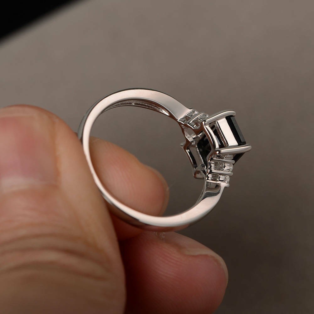 Black Diamond 2.80 Ct Emerald Cut Lab-Created Wedding Ring 925 Sterling Silver