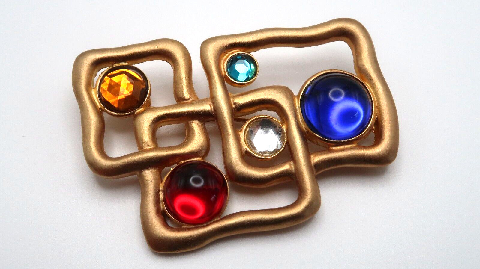 Vintage 1980s Gold Colorful Bead Abstract Brooch Pin 6.6cm BB12