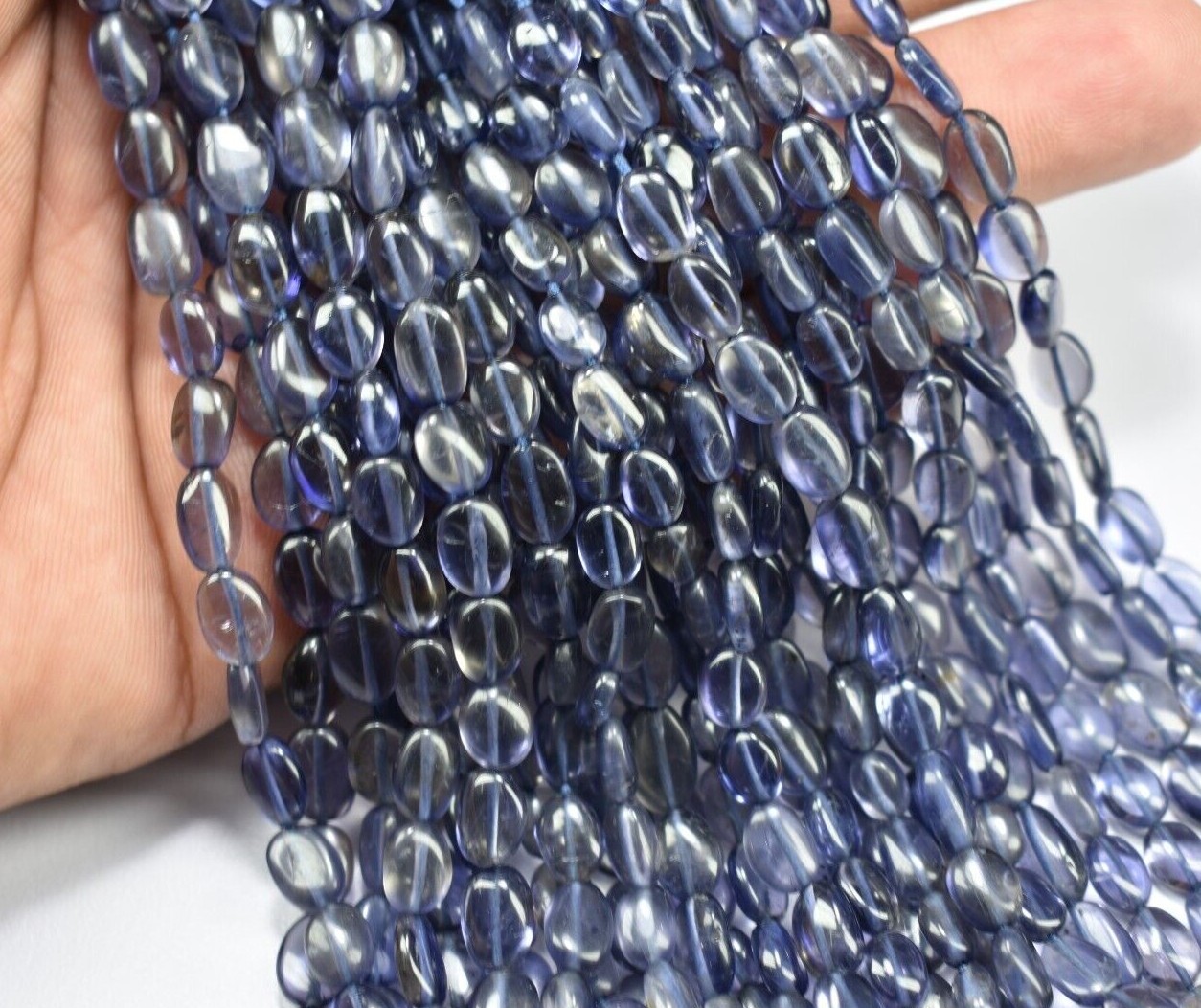 14″ Natural Iolite Smooth Oval Shape Beads, Iolite Gemstone Beads 4.5X6-5X7mm