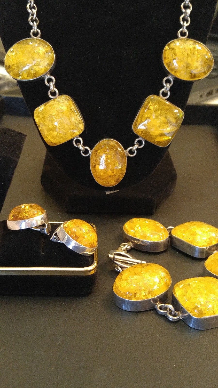 Light Yellow Baltic Amber and SS 3 PC Set