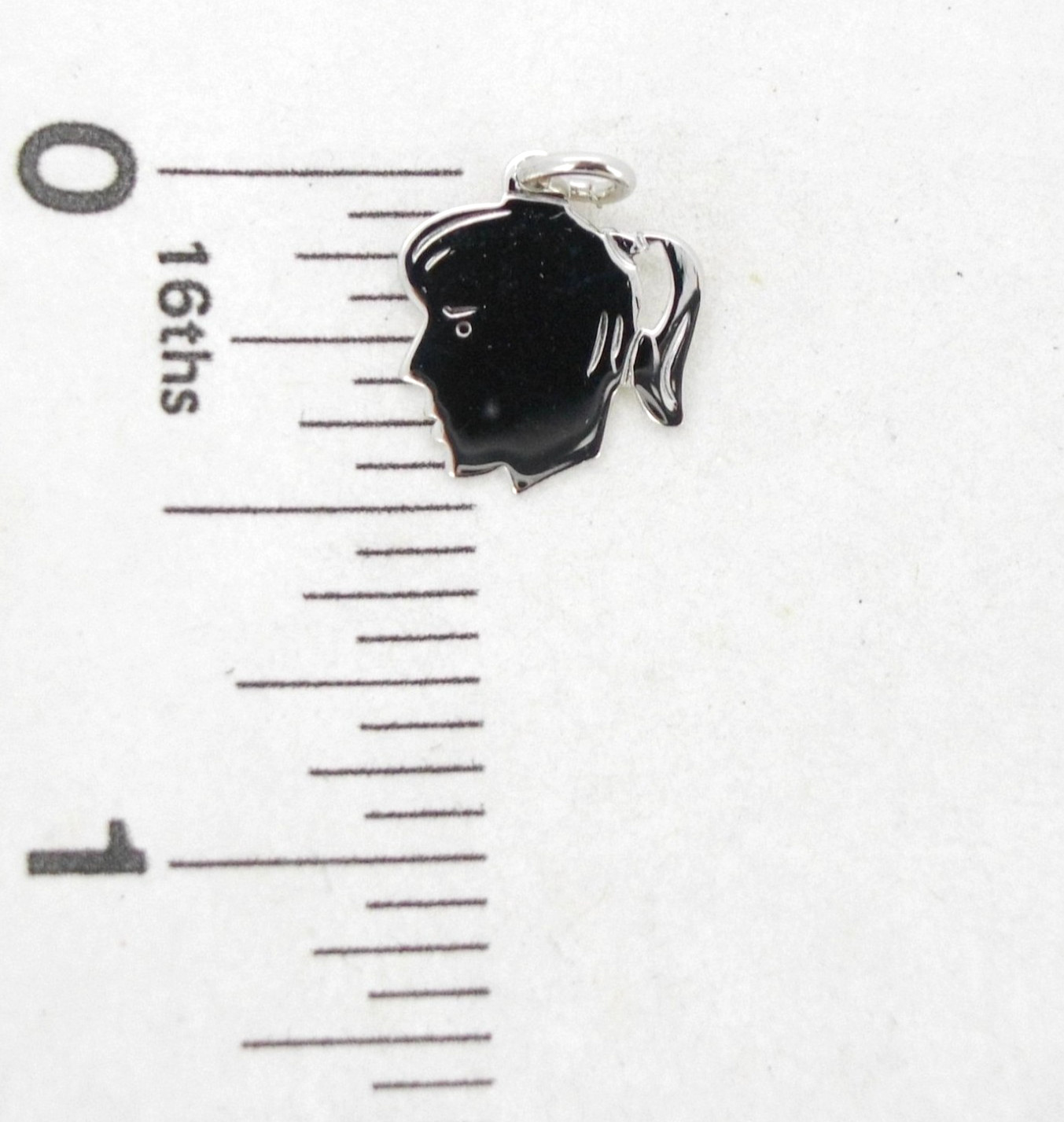Charm GIRL’S HEAD profile Sterling Silver or Gold filled w/ pony tail hair