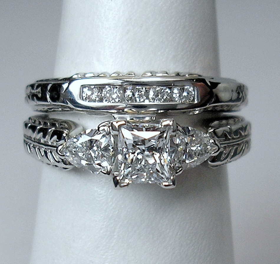 0.57 ct Princess Ct 1.01 ctw Natural Diamonds 14K White Wed Set Was $4,595 Video