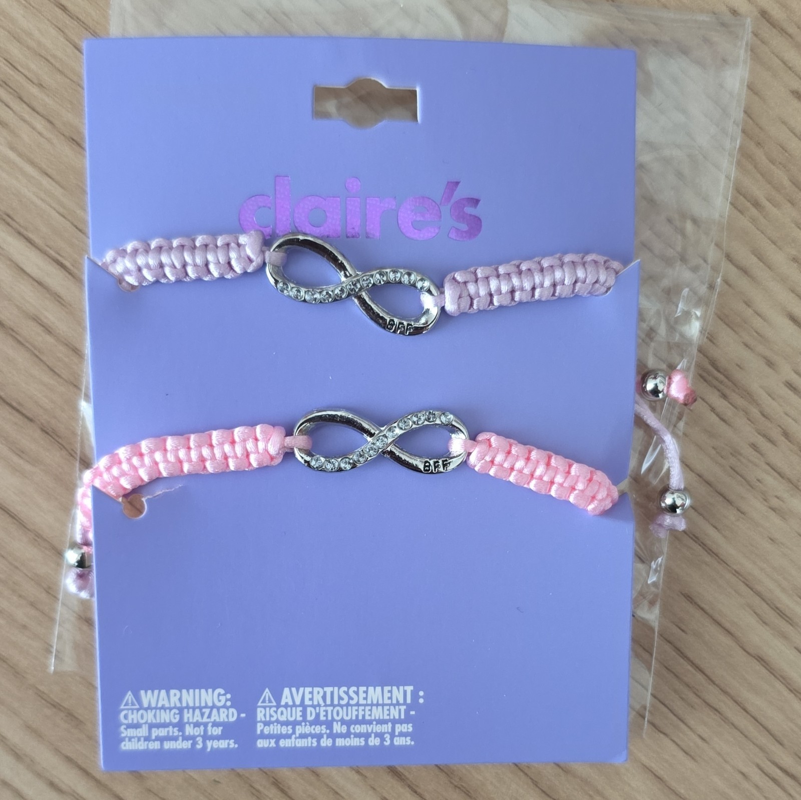 Claire’s Best Friends Infinity Charm Adjustable Cord Bracelets Pink Purple