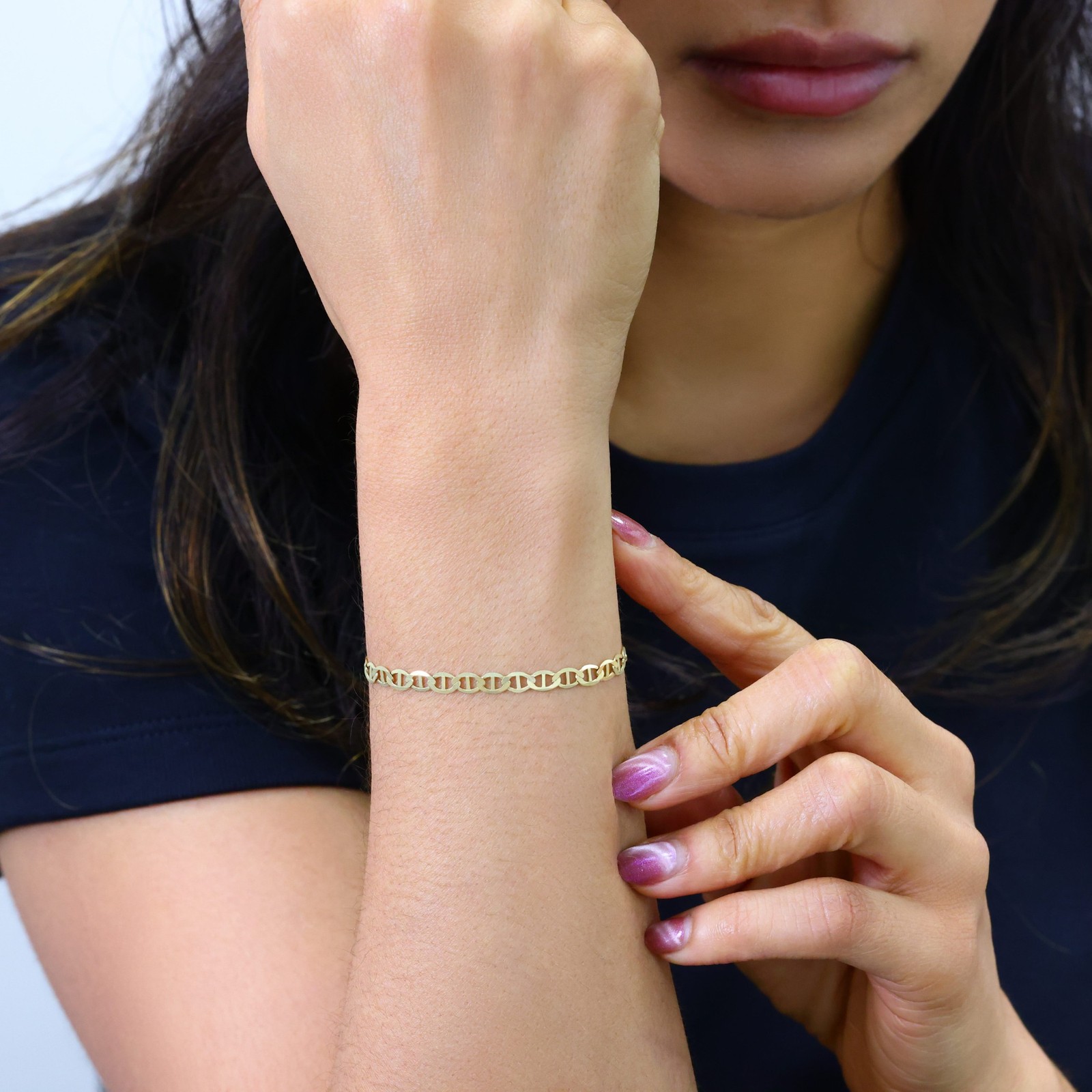 14K Yellow Gold Solid 4mm Mariner Anchor Link Chain Bracelet 7″ 7.5″ 8″ 8.5″ 9″