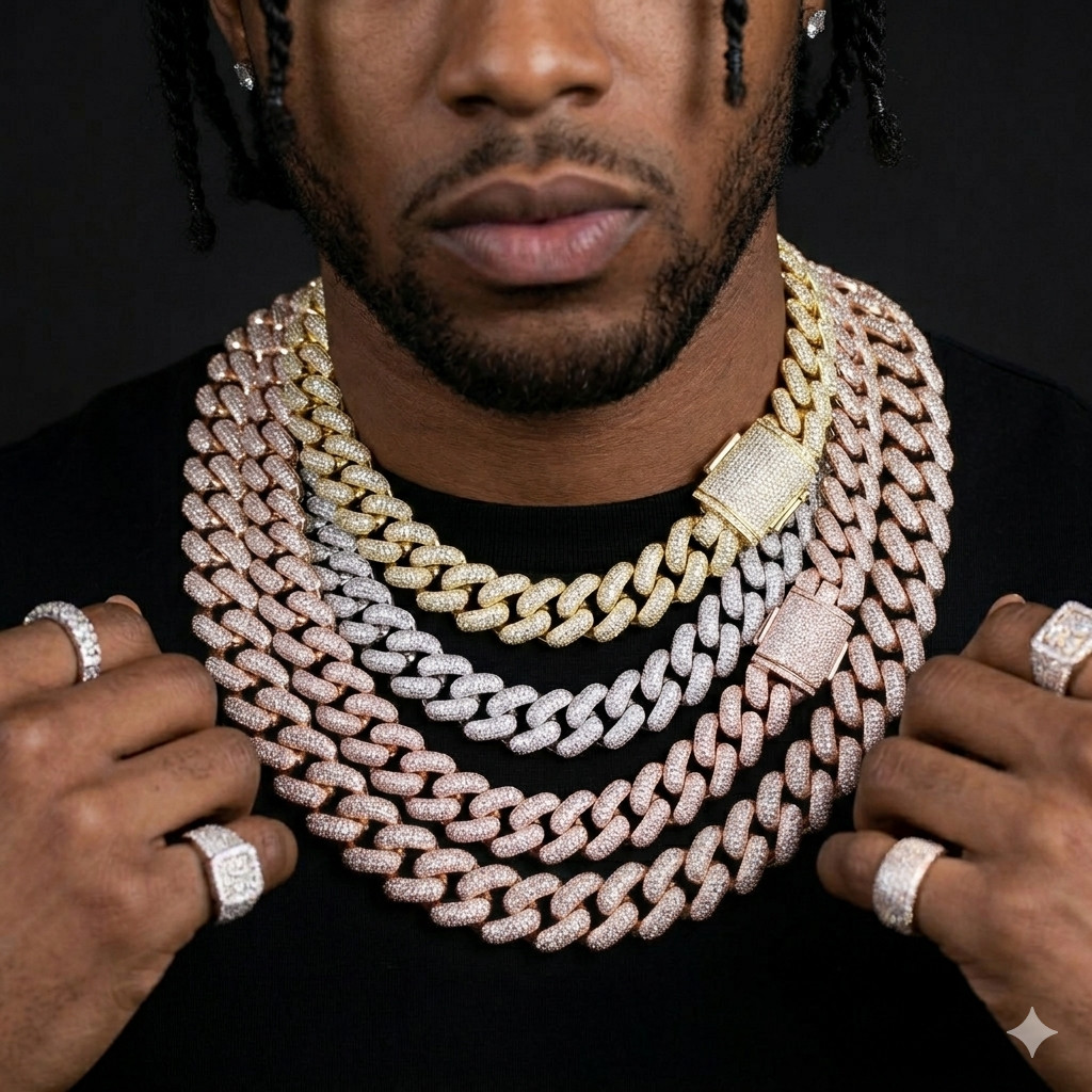 5AAA+ CZ Ice Out Hop Hip Bling Miami Cuban Chain 14k Real Gold Plated 32MM