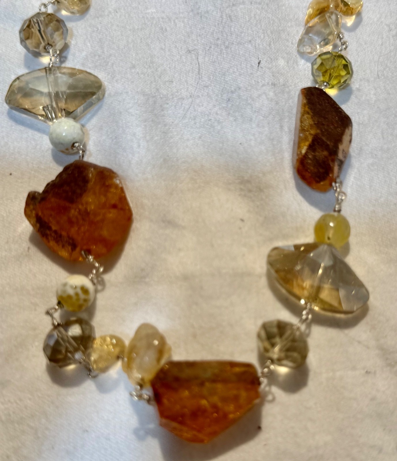 Chunky Citrine & Quartz Bead Necklace 30″ Sterling Sterling Silver 952 114g