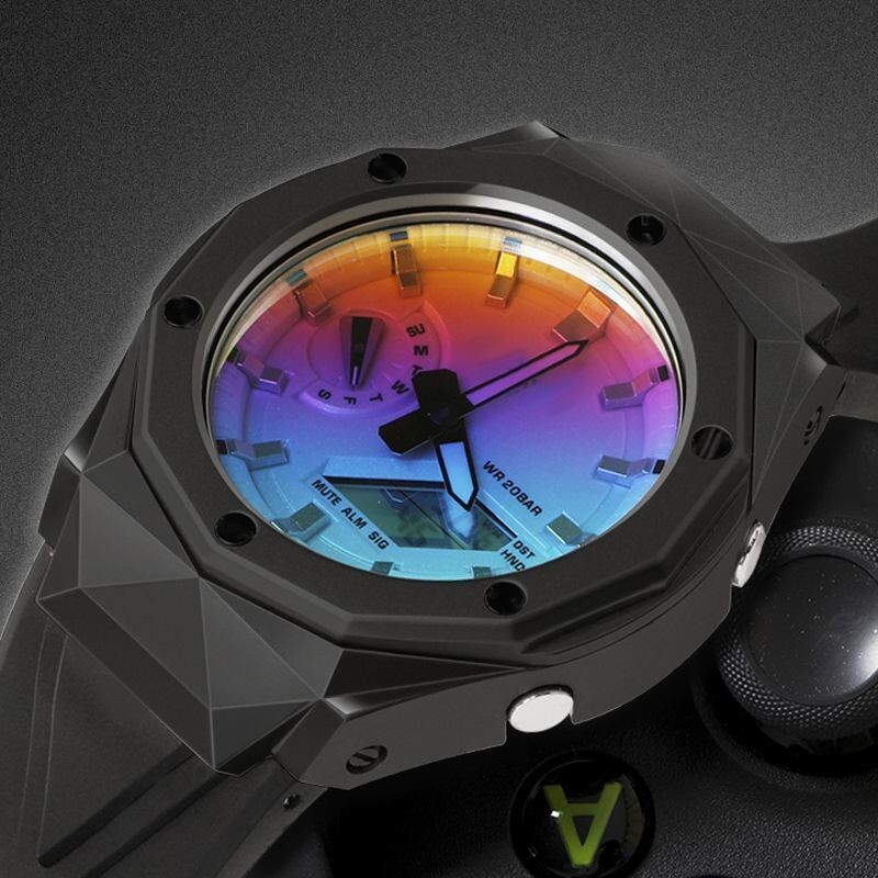 For G-Shock GA-2100 GA2110 CasiOak Mod Kit Steel Diamond Bezel Case Rubber Strap