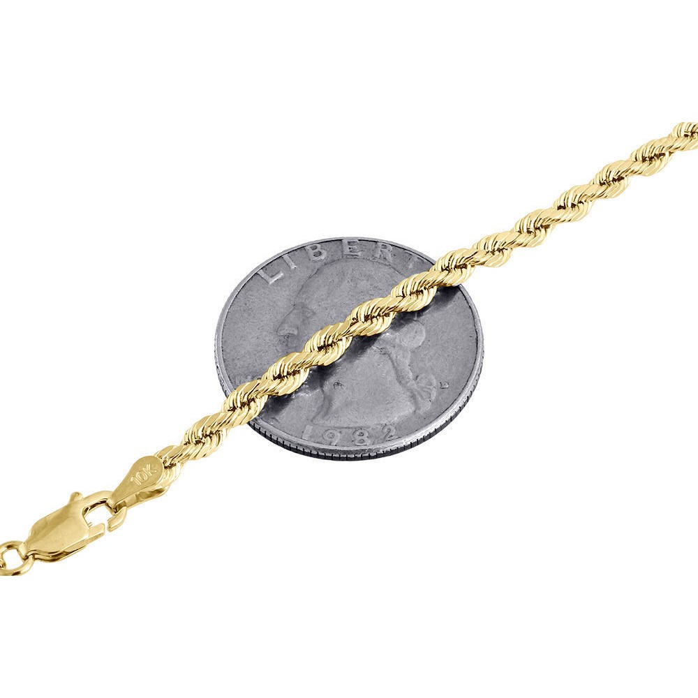 10K Yellow Gold Mens Ladies D/C Hollow Rope Chain Necklace 3 MM 16-30 Inches