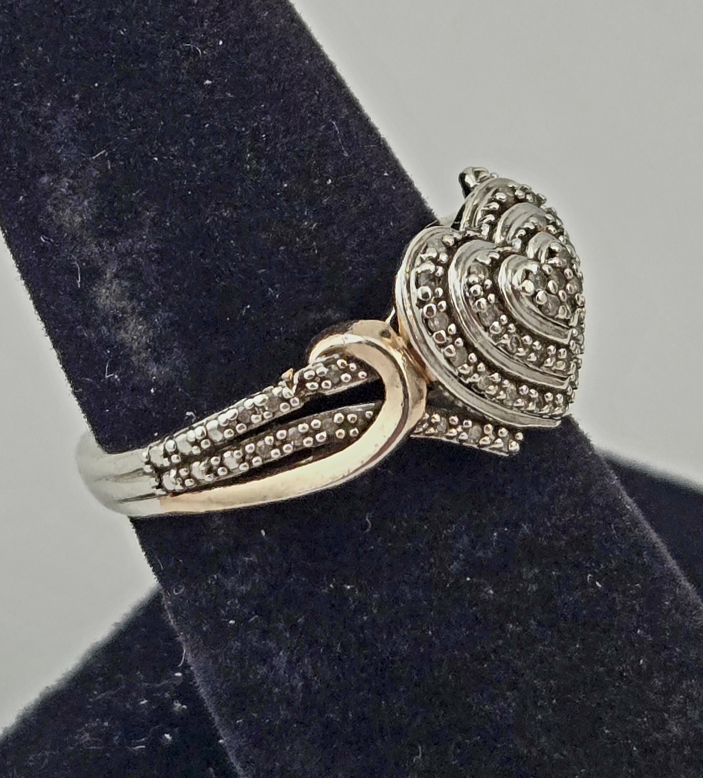 Vintage Sterling Silver & Natural Diamonds Heart Promise Ring Size 7 – 4.0g