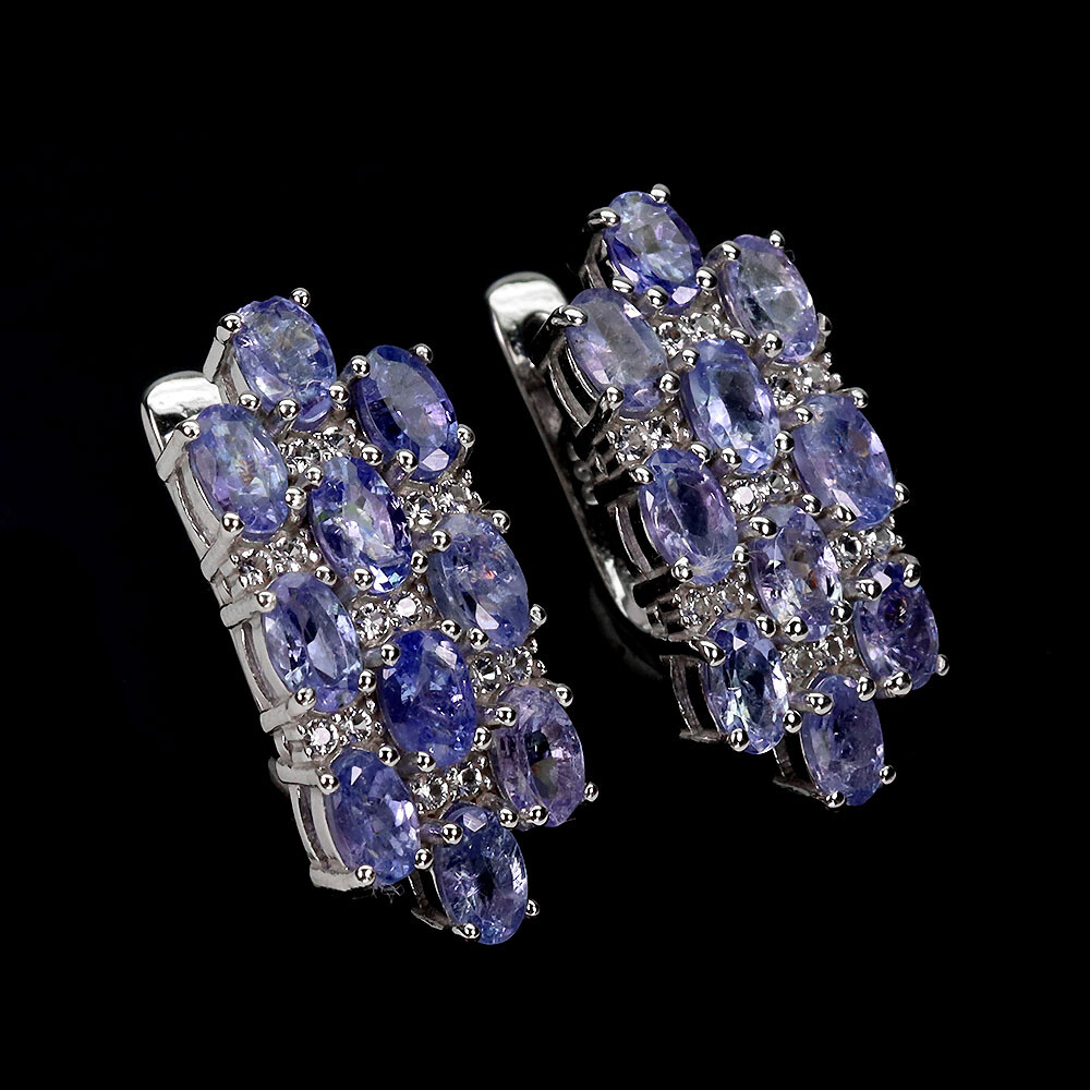 925 Sterling Silver Earrings Oval Tanzanite Natural Gemstone jewelry