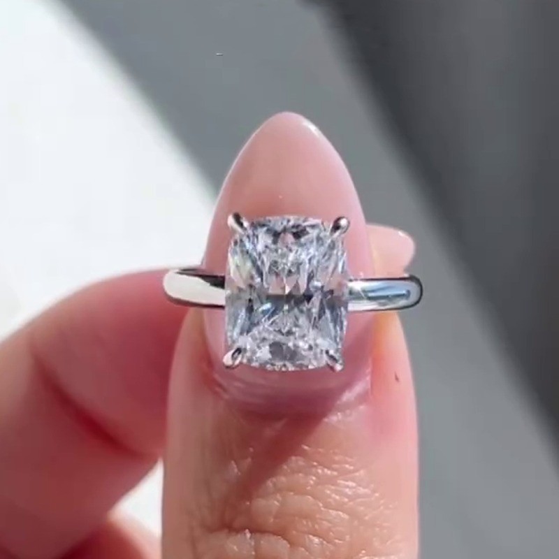 3.85 TCW Elongated Cushion Cut Moissanite Engagement Ring 14K White Gold Plated