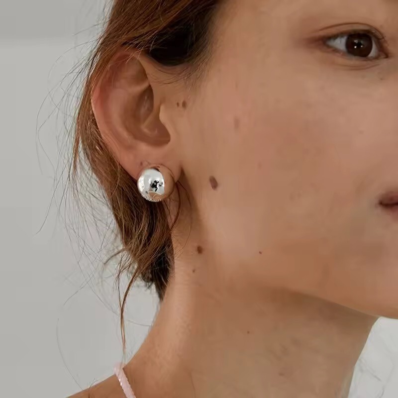 ZARD Button Dome Stud Earrings in Silver