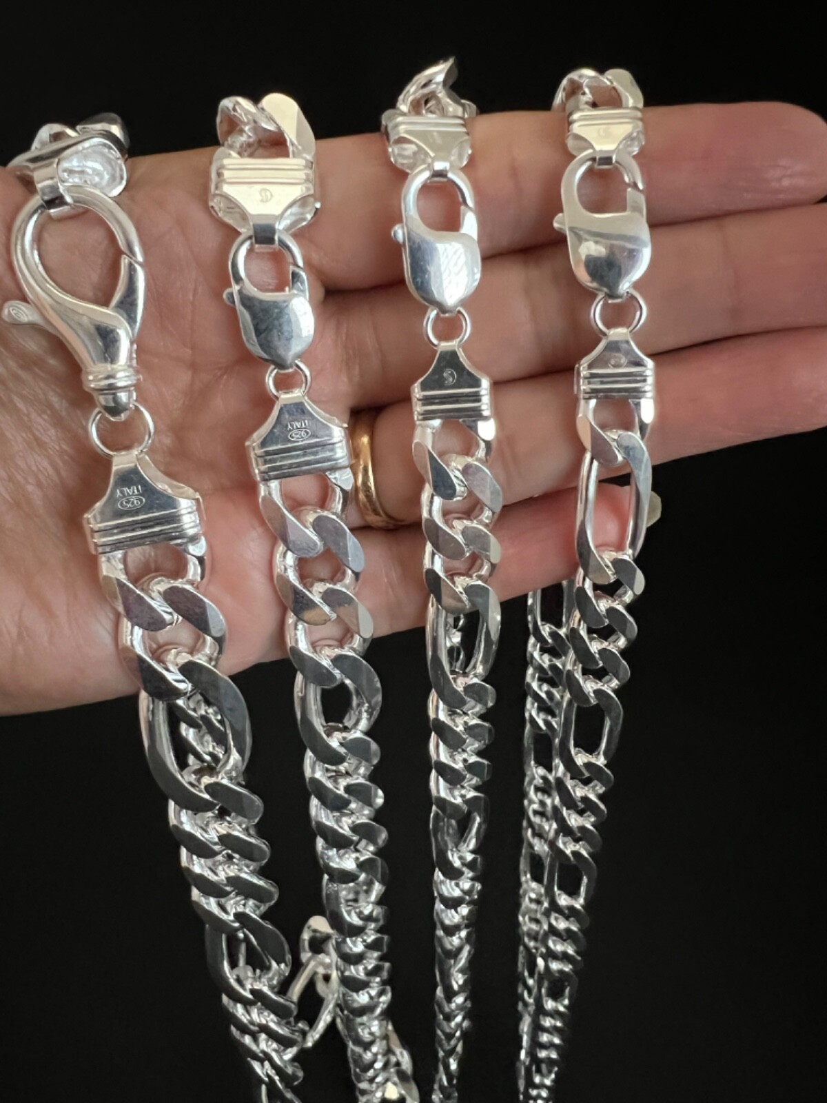 .925 Sterling Silver Figaro Link Chains Men’s/Women’s 10mm – 15mm Length 16″-30″
