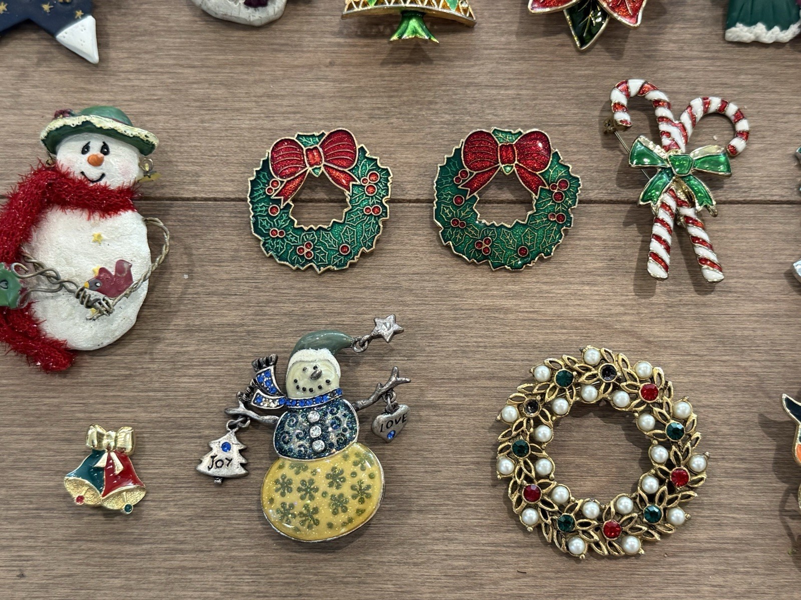Vintage Holiday Jewelry Ceramic Enamel Christmas Tree Brooch Lapel PINS Lot