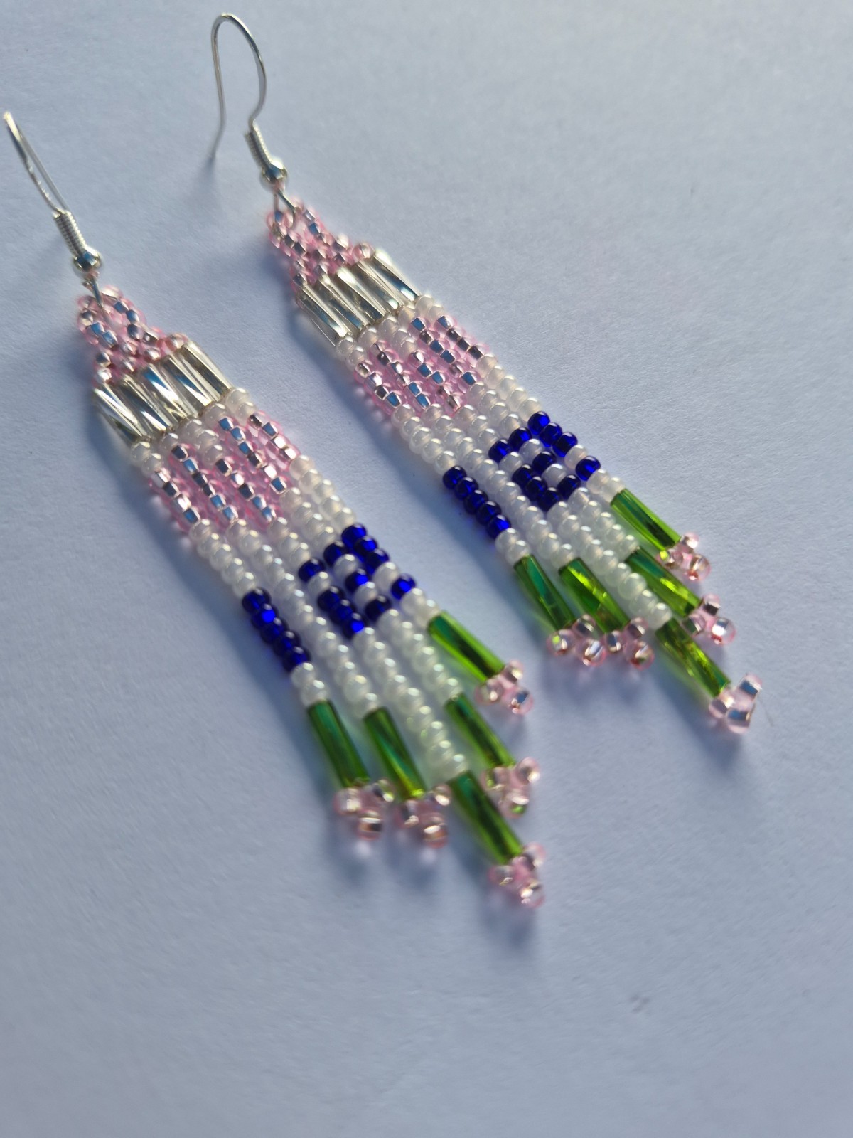 Native American Beaded 12th Woman Team Spirit Earrings with pink hearts