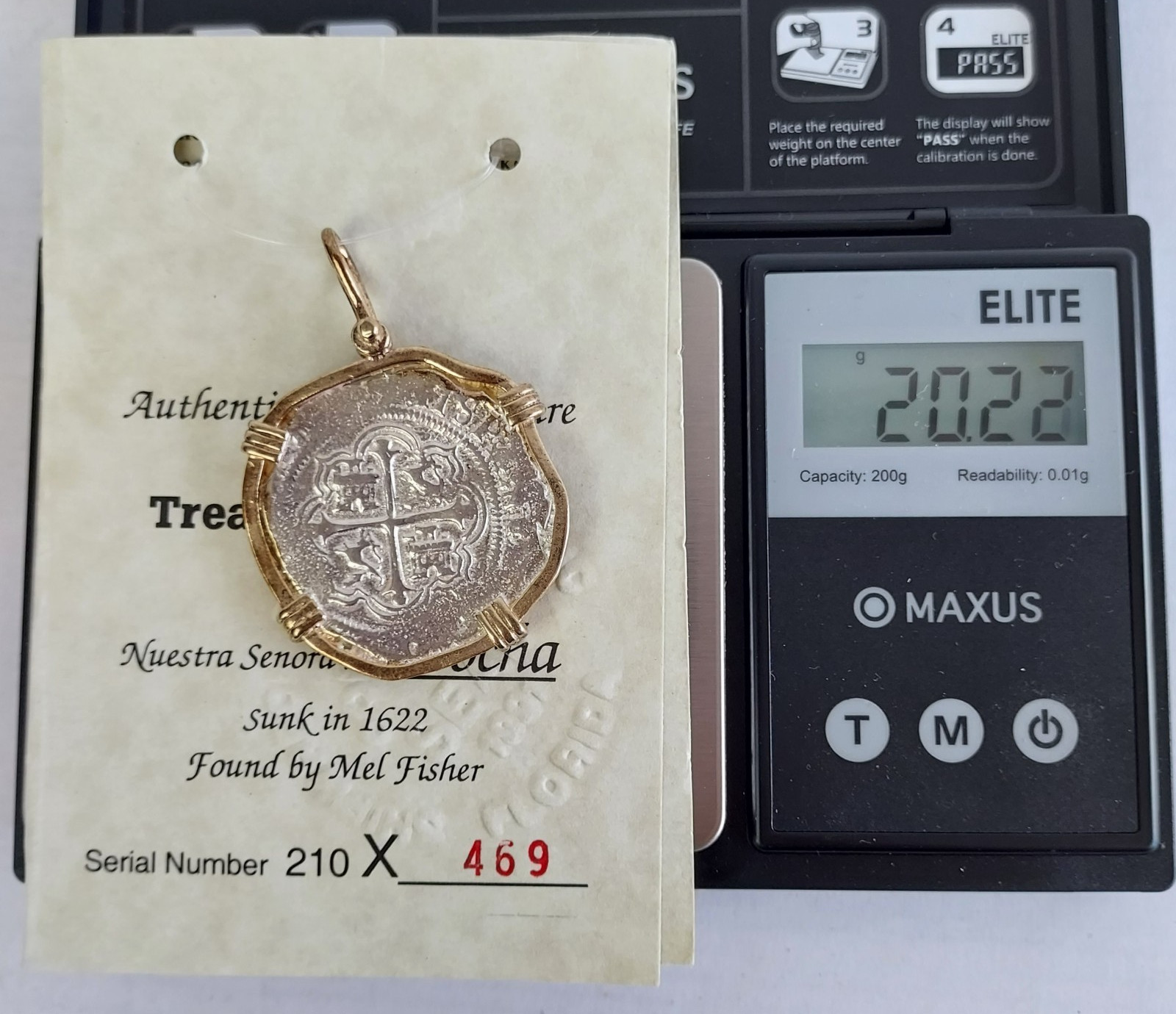 Atocha Sunken Jewelry LARGE Pieces of 8 Silver Coin Pendant with Date ~ 14K