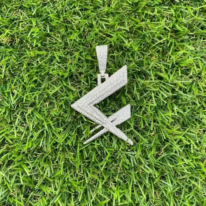 2Ct Real Moissanite Custom Letter Made Logo Pendant 14K White Gold Plated Silver
