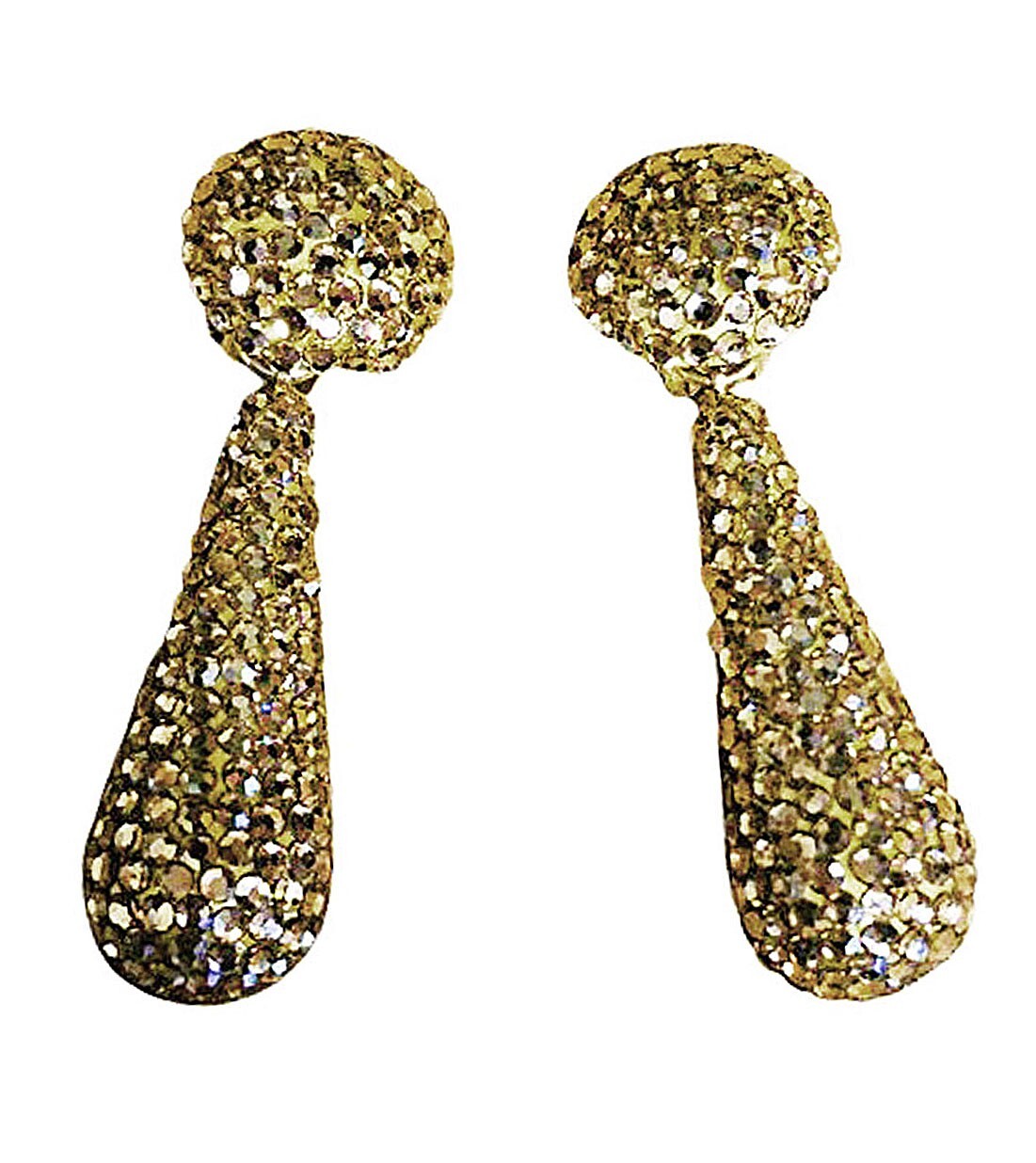 VINTAGE 1970s RICHARD KERR GOLD AUSTRIAN CRYSTAL DANGLING TEARDROP CLIP EARRINGS