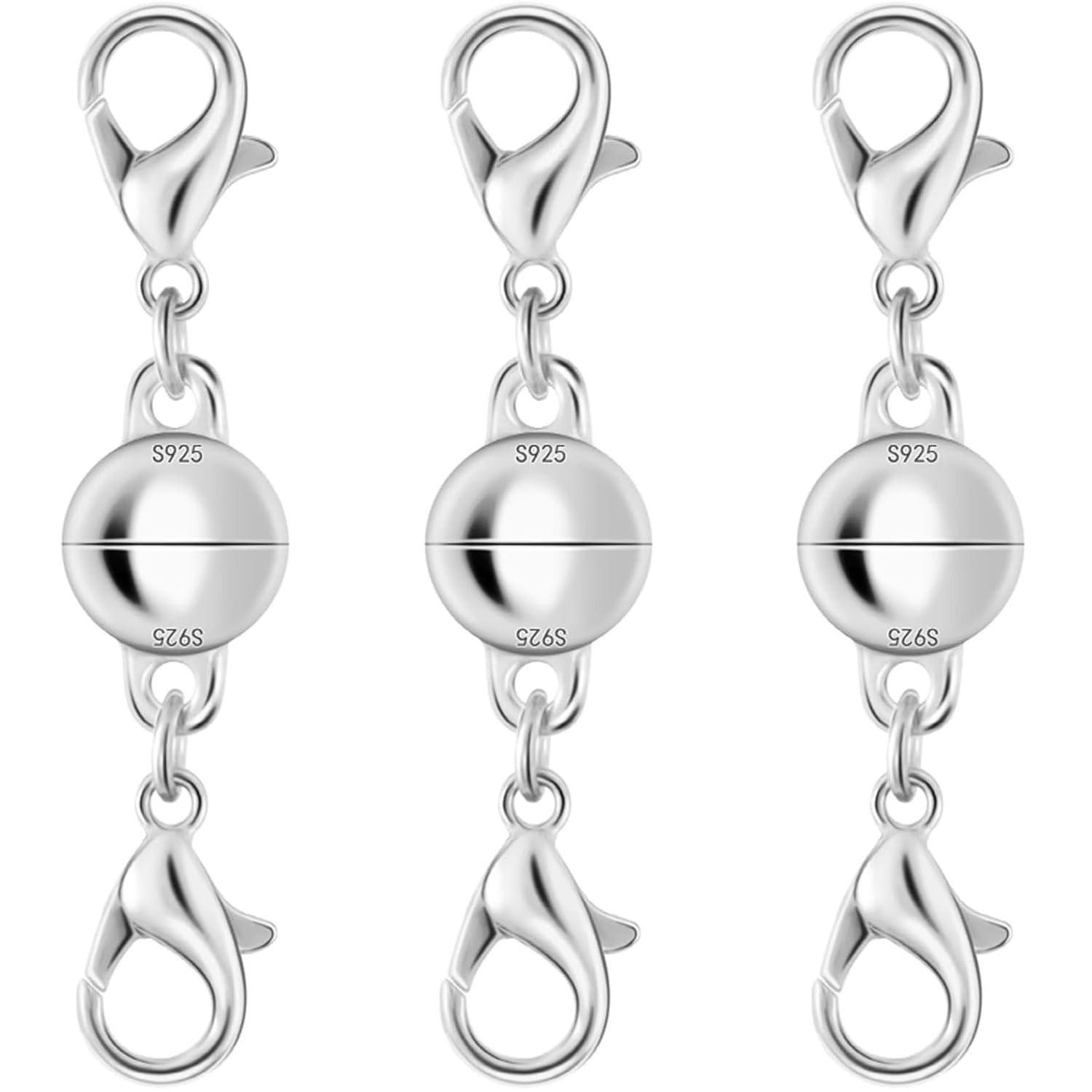 925 Sterling Silver Magnetic Necklace Clasp, Double Lobster Design, Jewelry Maki