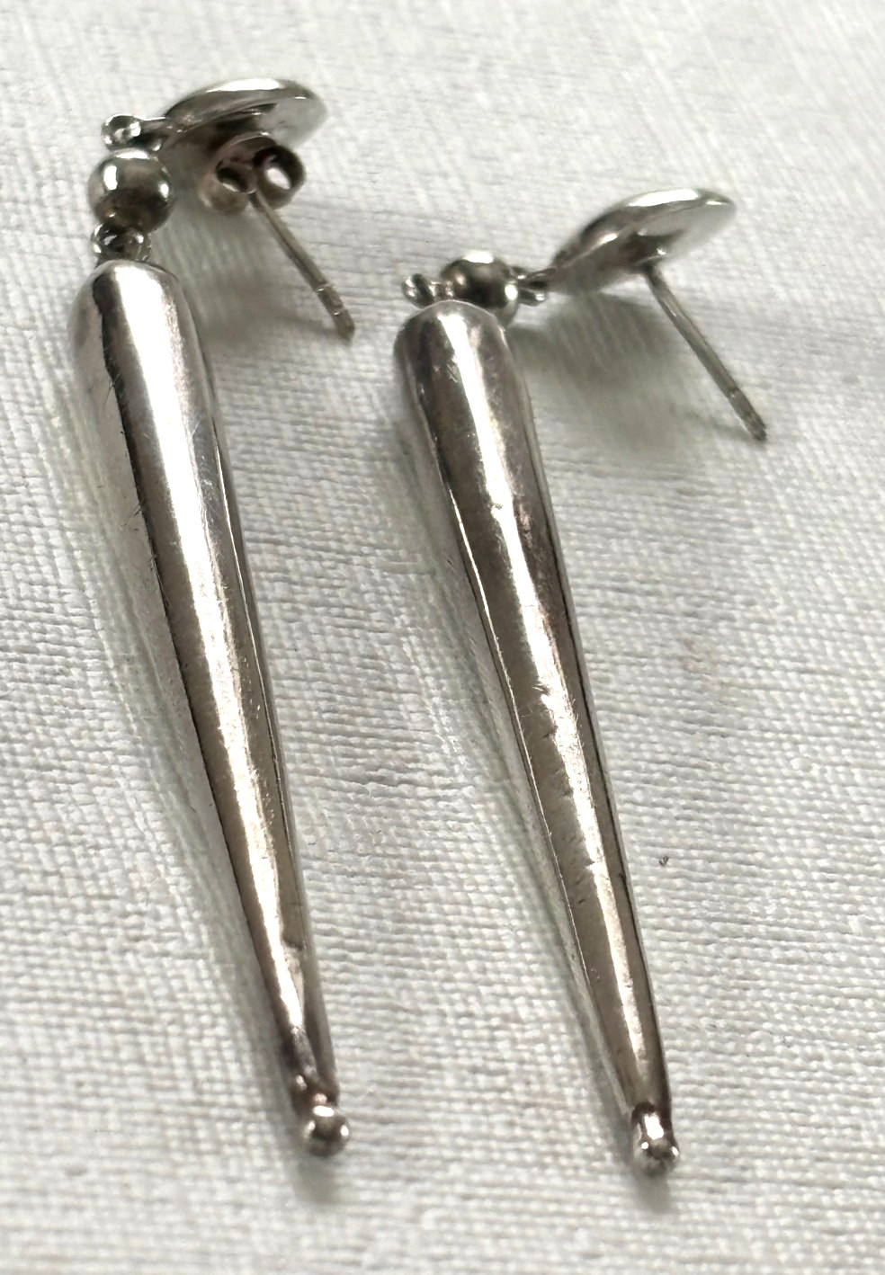 Sterling Silver Long Tapered Spike / Stiletto Drop Dangle Earrings – 3.25″