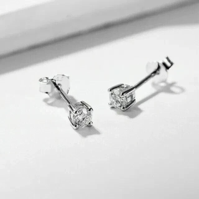 4MM Lab Created Round Diamond 925 Sterling Silver Solitaire Stud Earrings