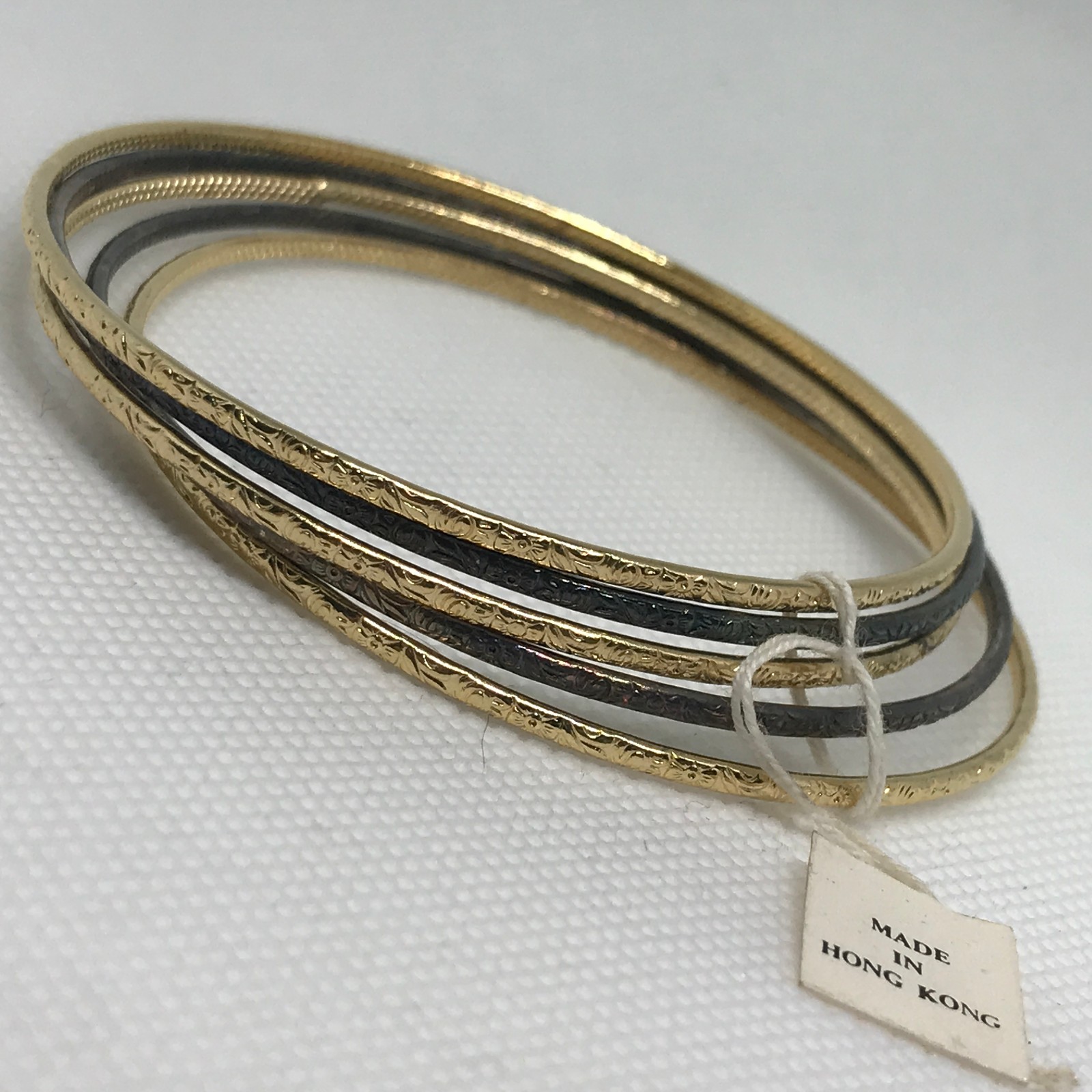 Lot of 5 Vintage Silver/Gold/Copper Tone 7″ Bracelet Bangle Diamond Cut NOS NOI