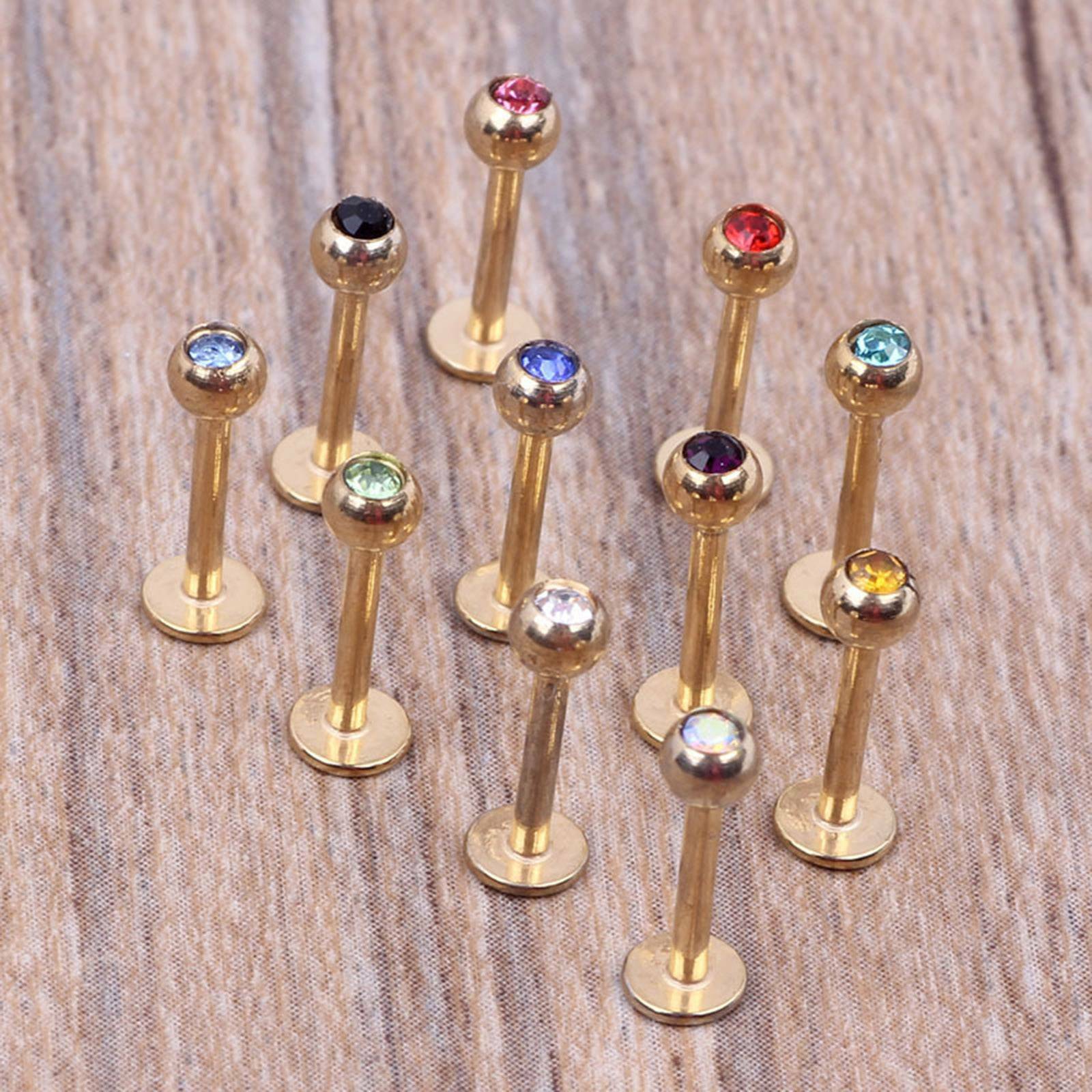 10PC 16G Crystal CZ Gem Labret Monroe Stud Lip Ring Helix Ear Cartilage Piercing