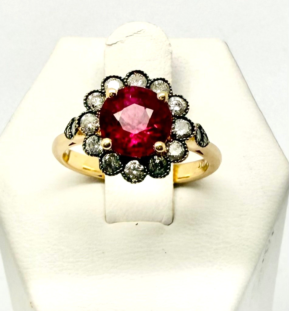 1.60 ct Rubelite & Diamond Ring 14k Rose Gold w/Card Appraisal Size 6 1/4