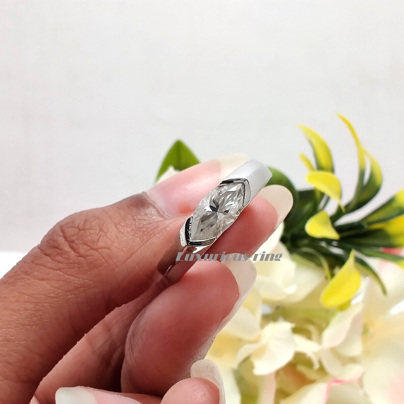 925 Starling Silver 10×5 mm Marquise Cut Classic Ring, White Moissanite Ring