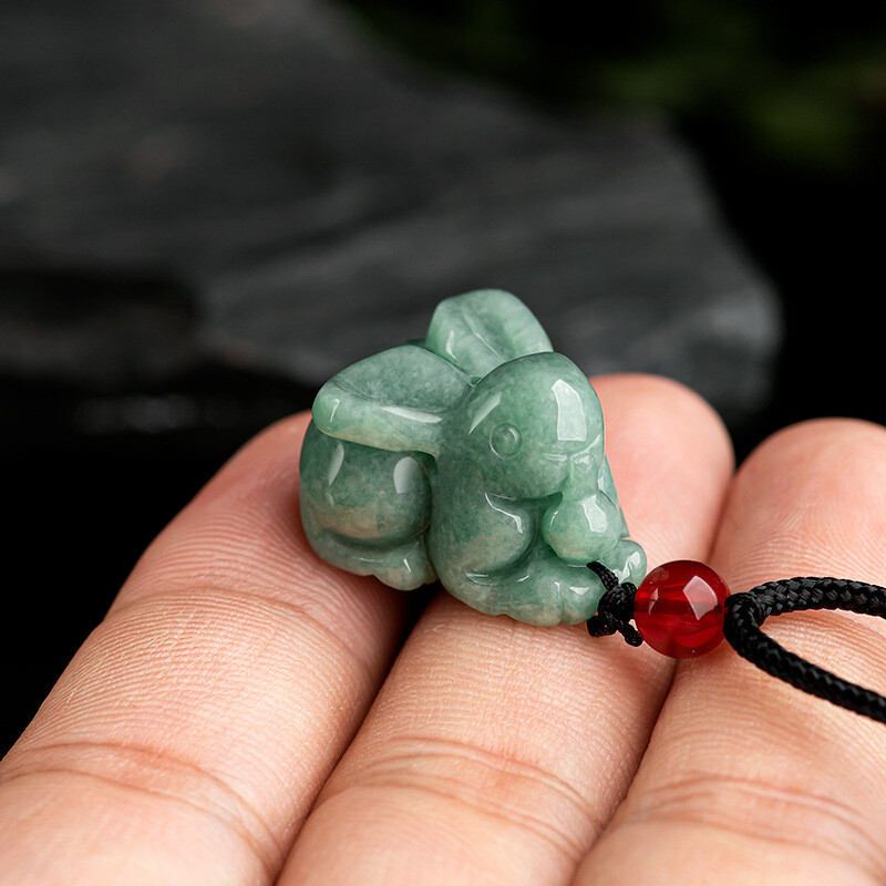 Natural Jadeite A Grade Jade Pendant Green Jadeite Lucky Zodiac Rabbit Pendant